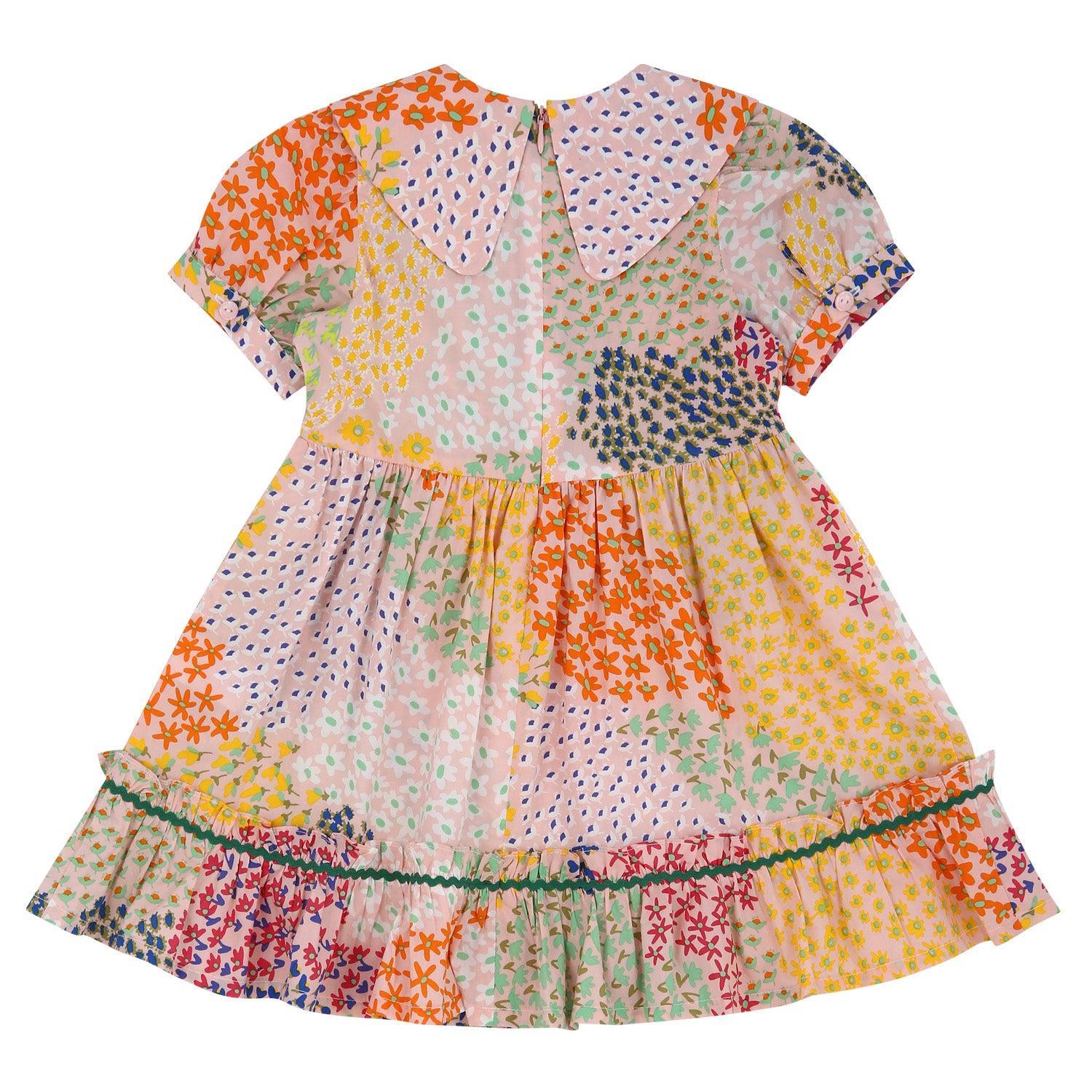 Aria Puff Sleeve Wide Collar Multi Floral Print Collage Dress-Dress - Kids-ToTo Heros-