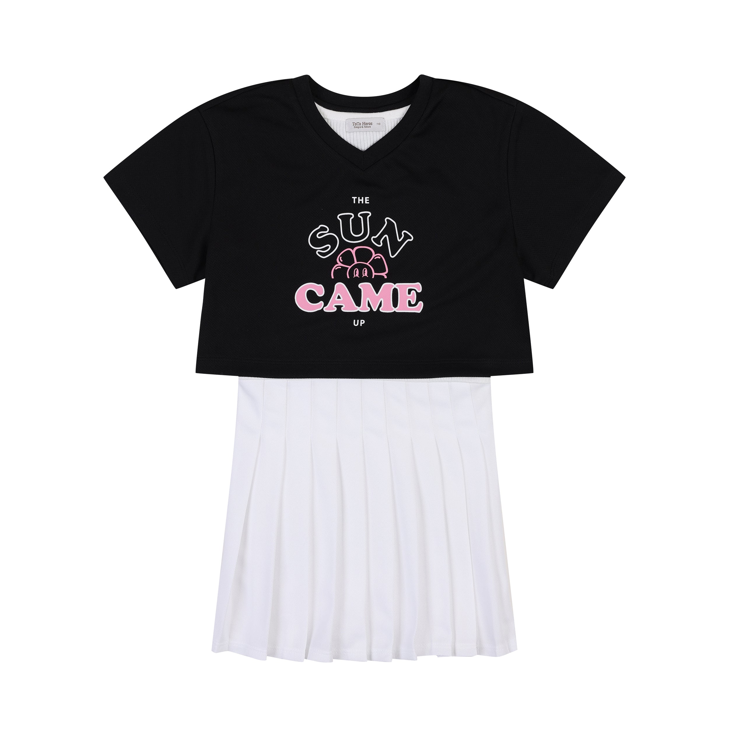 Aya Cropped Mesh T-Shirt & Pleated Tank Dress Set-Top & Skirt Set - Kids-ToTo Heros-
