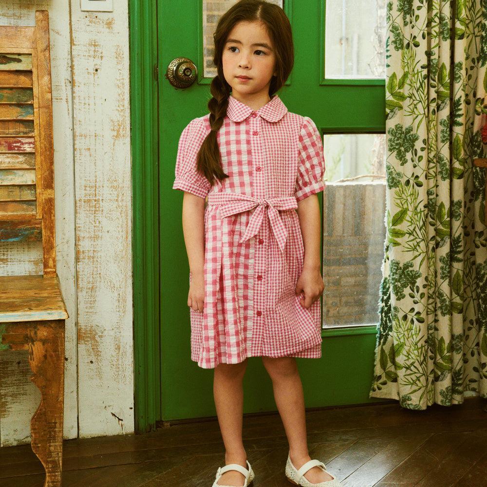 Bianca Puff-Sleeve Multi-Checkered Shirt Dress-Dress - Kids-ToTo Heros-