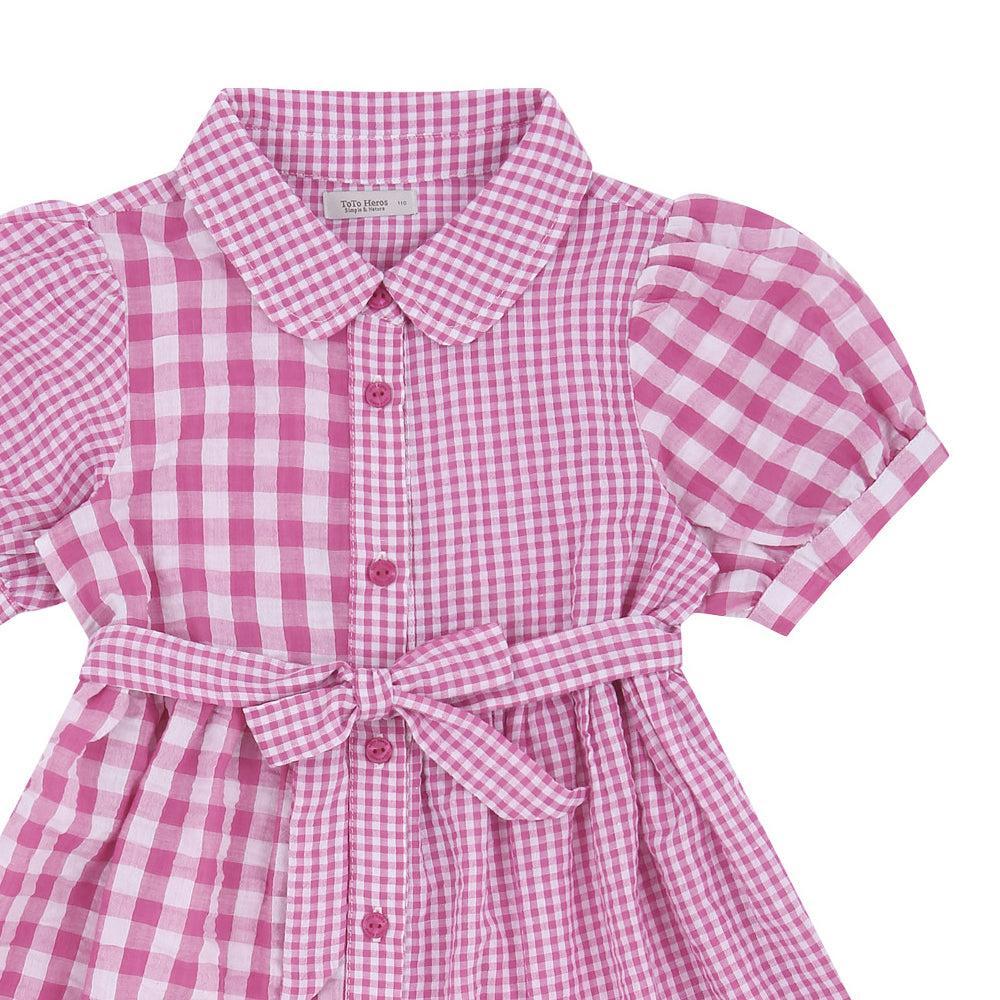 Bianca Puff-Sleeve Multi-Checkered Shirt Dress-Dress - Kids-ToTo Heros-