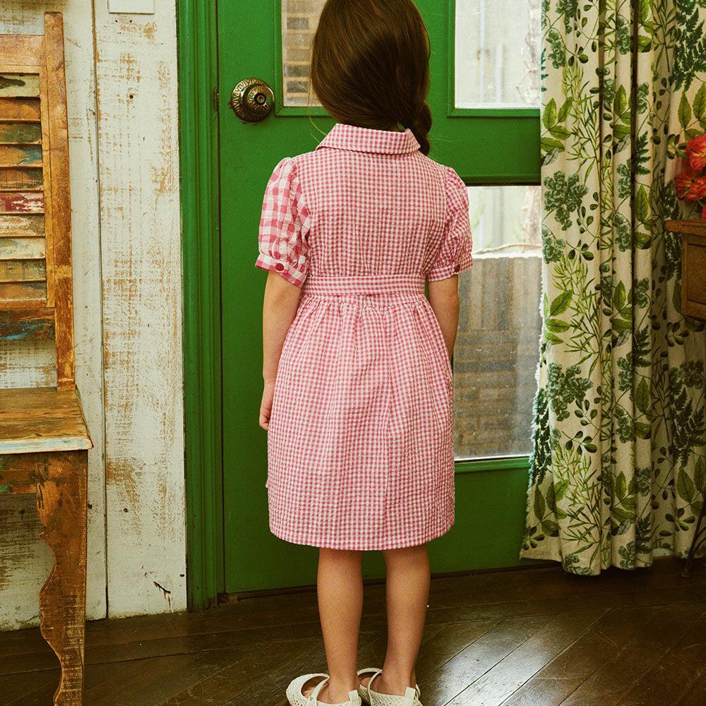 Bianca Puff-Sleeve Multi-Checkered Shirt Dress-Dress - Kids-ToTo Heros-