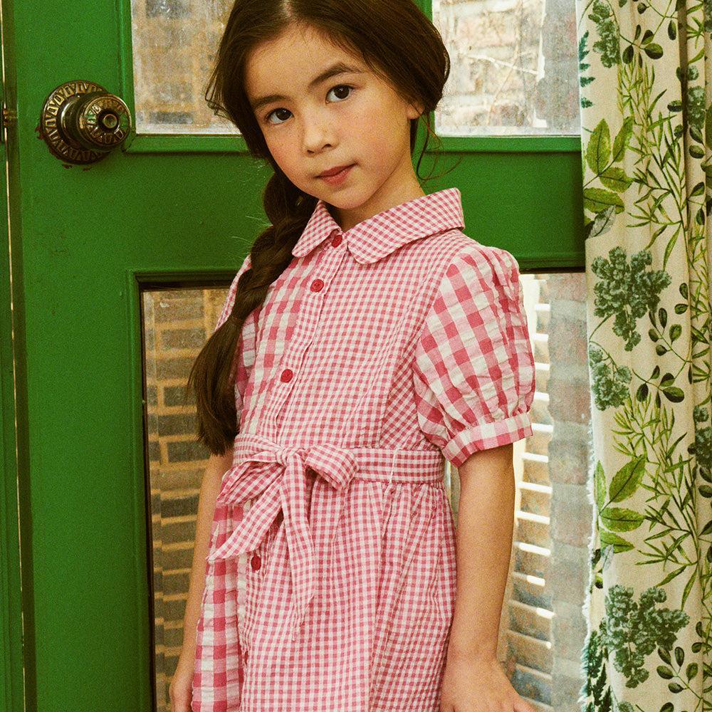 Bianca Puff-Sleeve Multi-Checkered Shirt Dress-Dress - Kids-ToTo Heros-