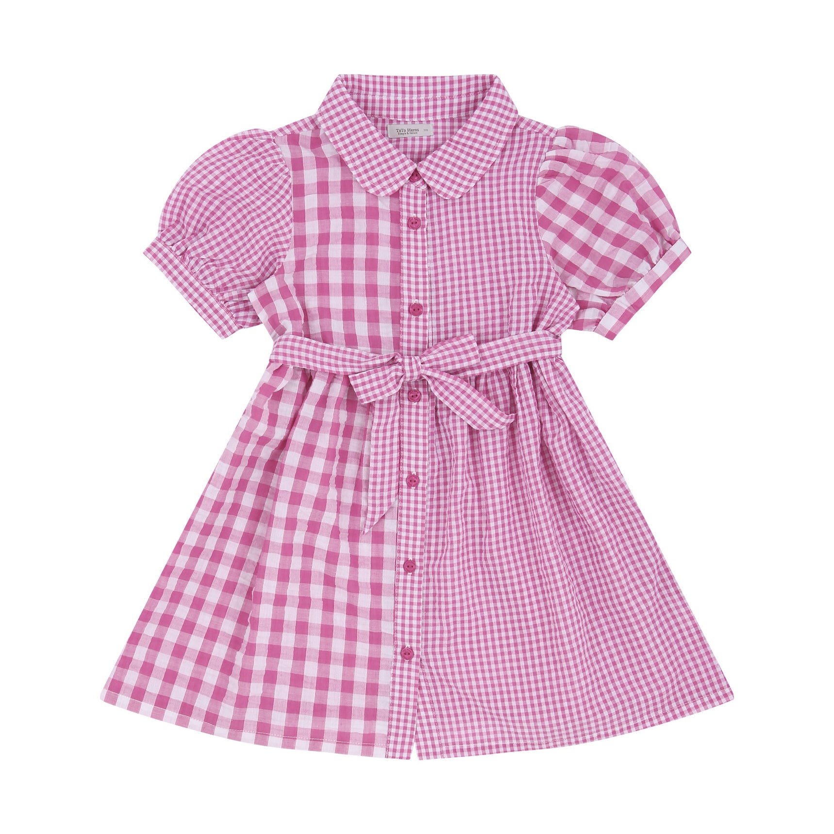 Bianca Puff-Sleeve Multi-Checkered Shirt Dress-Dress - Kids-ToTo Heros-