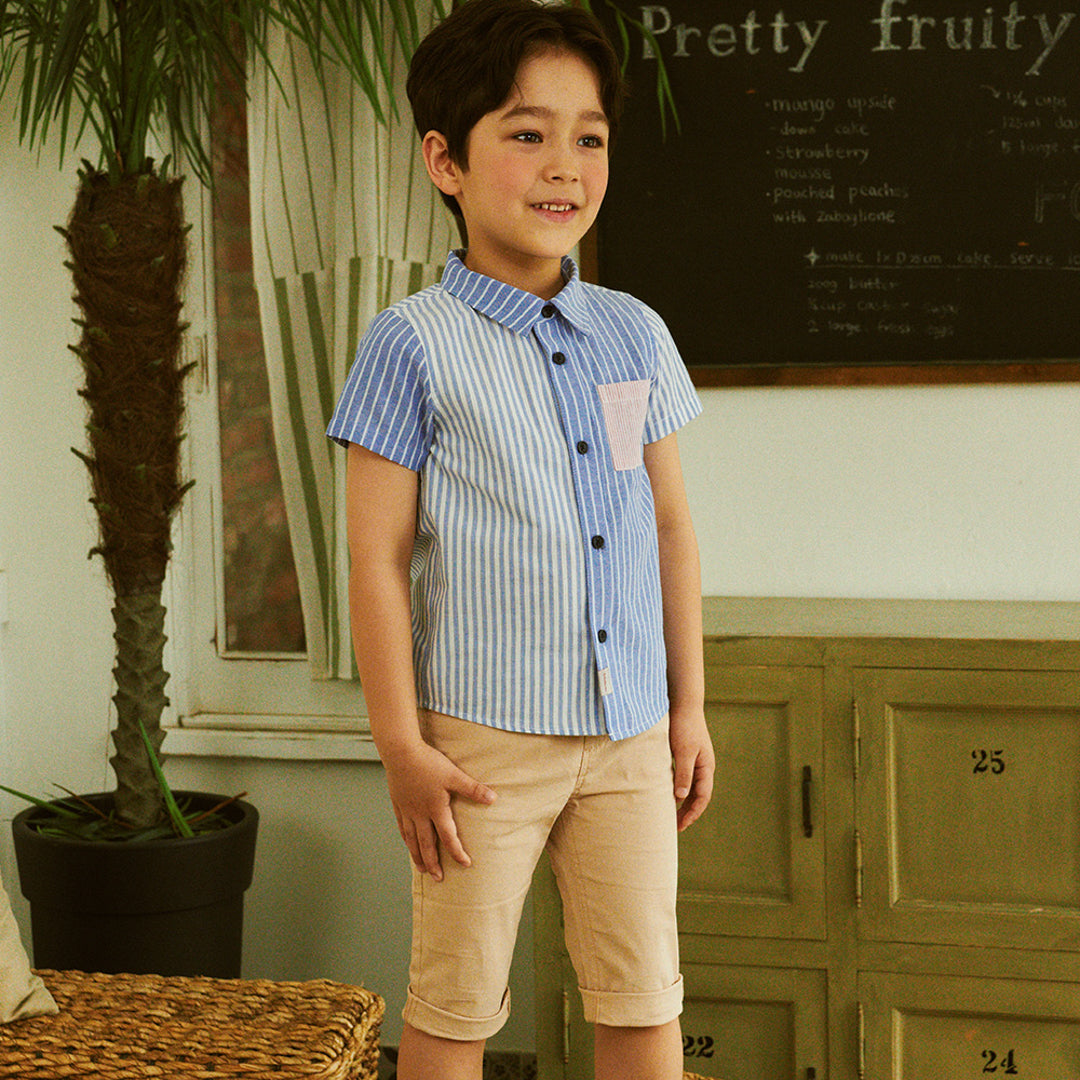 Blue Multi Striped Short Sleeve Button Down Shirt-Button Down Shirt - Kids-ToTo Heros-