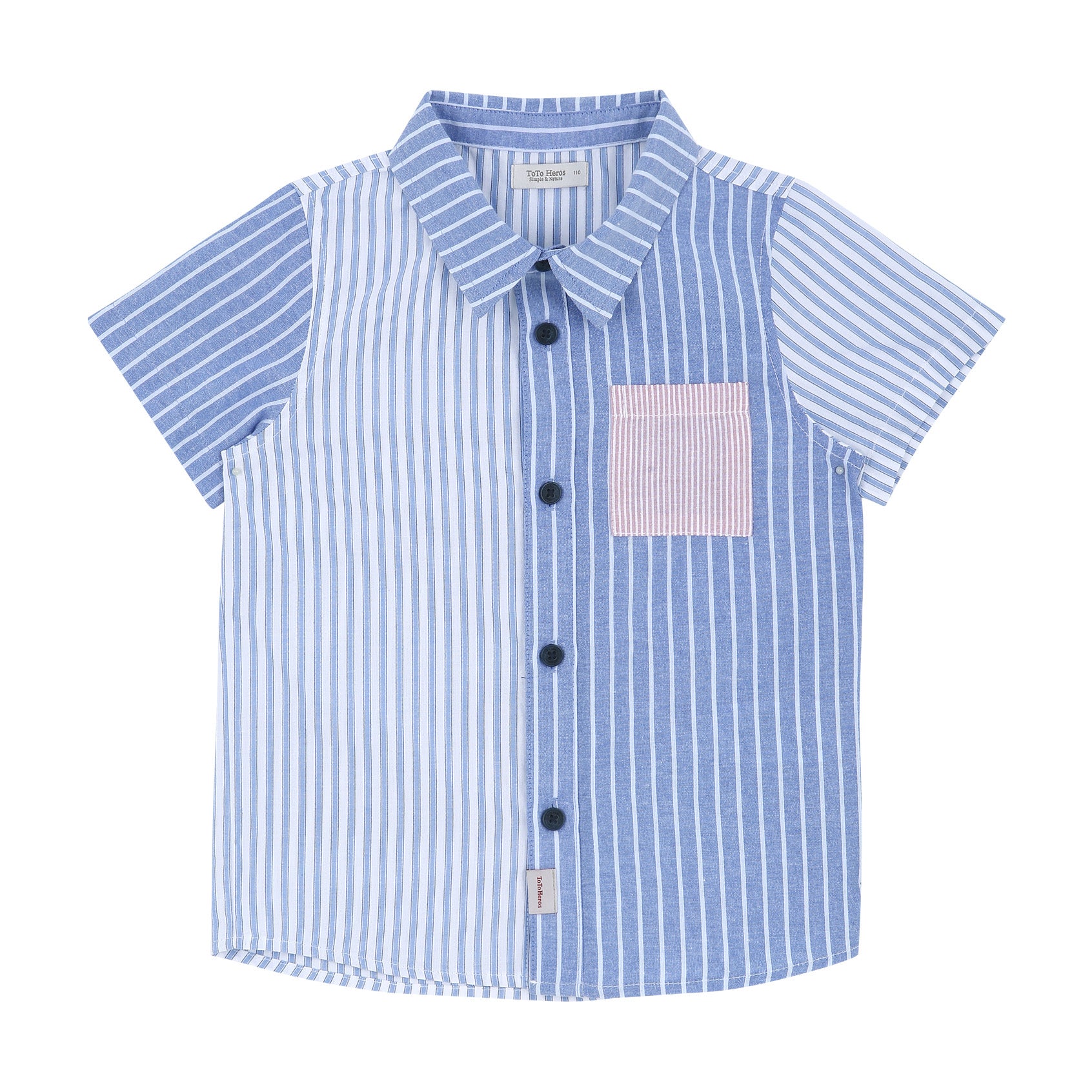 Blue Multi Striped Short Sleeve Button Down Shirt-Button Down Shirt - Kids-ToTo Heros-