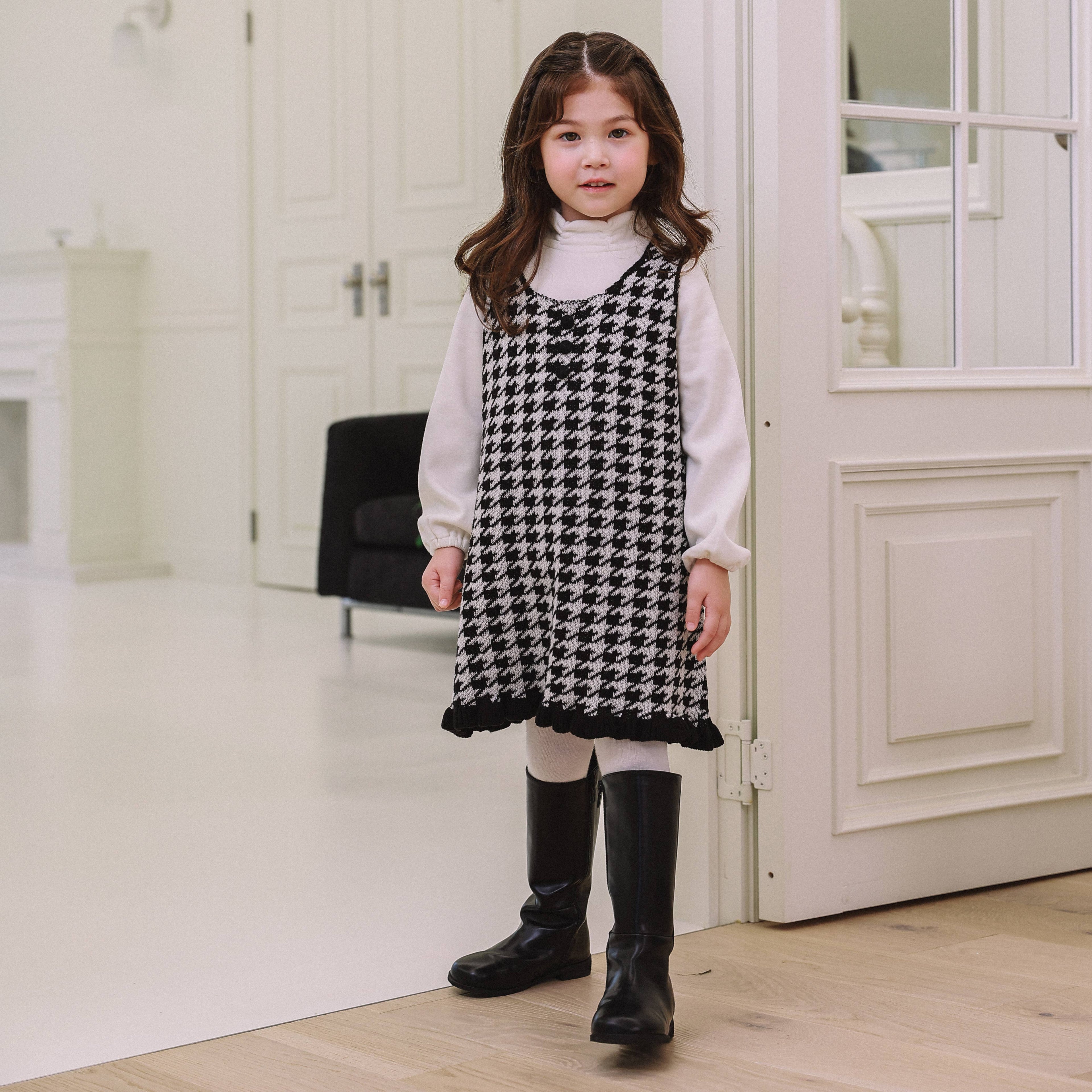 Brianna Houndstooth Wool Blend Knit Dress-Dress - Kids-ToTo Heros-ToTo Heros l Premium Children's Clothing