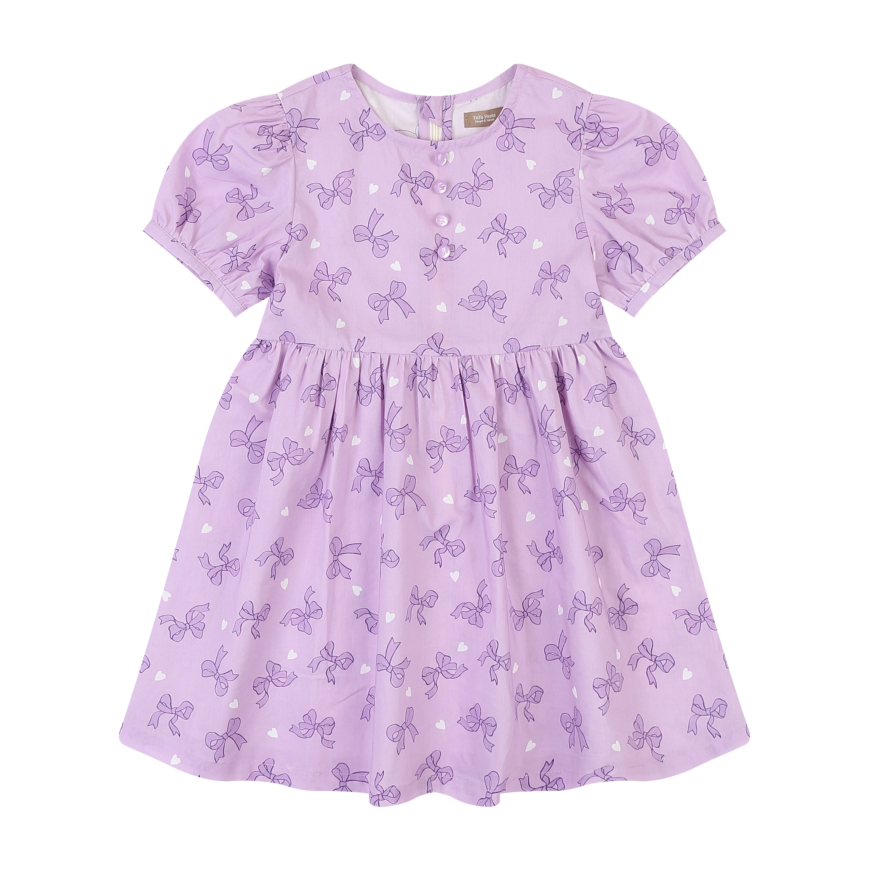 Brianna Round Neck Balloon Sleeve Summer Vacation Dress-Dress - Kids-ToTo Heros-Purple-XXS-