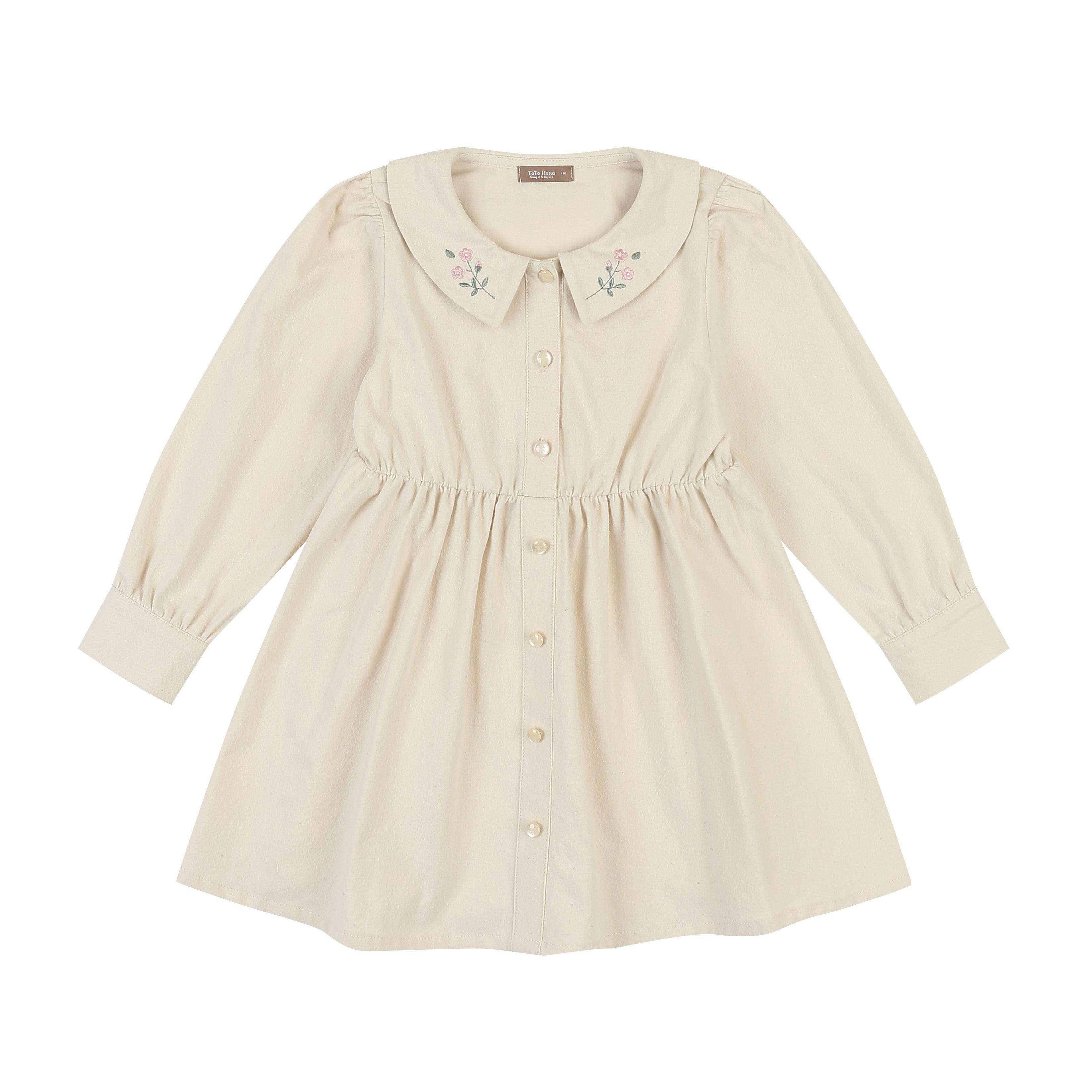 Cherry Collared Dress-Dress - Kids-ToTo Heros-Beige-XXS-ToTo Heros l Premium Children's Clothing