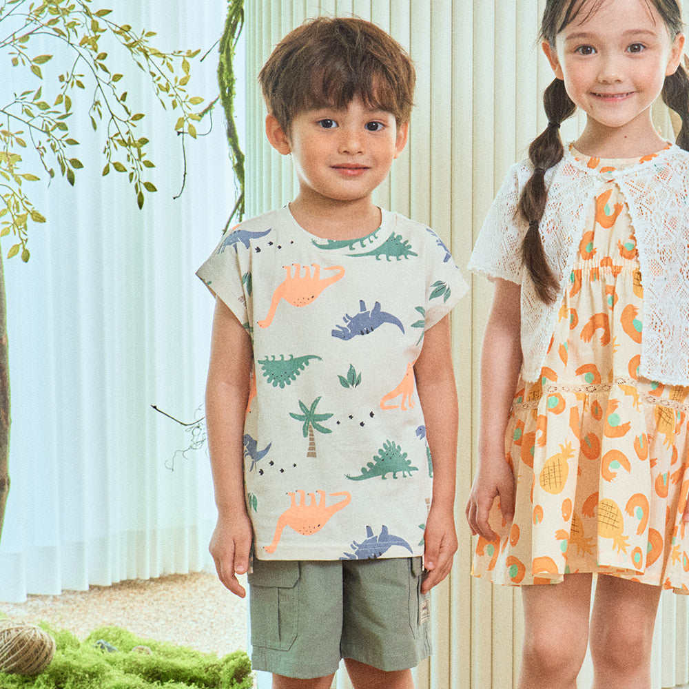 Dinosaur-Graphic Print Short Sleeve T-Shirt-T-Shirt - Kids-ToTo Heros-