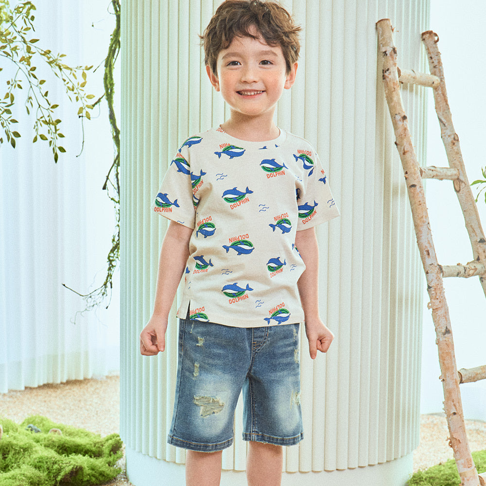 Dolphine Graphic Print Short Sleeve T-Shirt-T-Shirt - Kids-ToTo Heros-