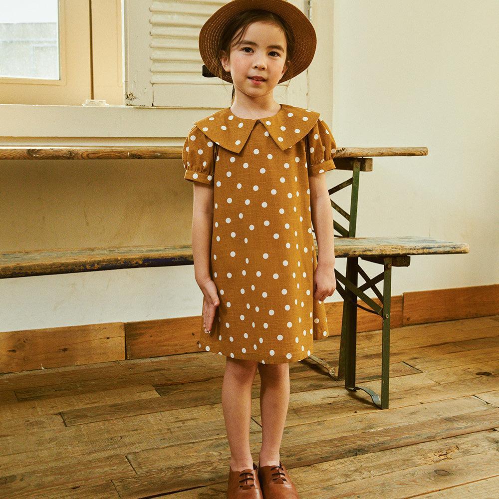 Elina Puff Sleeve Wide Collar Dotted Print Dress-Dress - Kids-ToTo Heros-