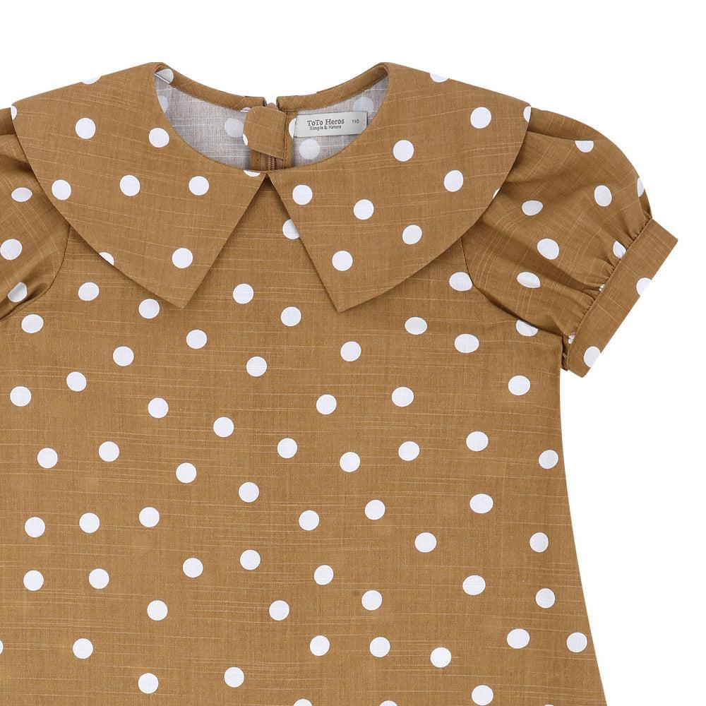 Elina Puff Sleeve Wide Collar Dotted Print Dress-Dress - Kids-ToTo Heros-