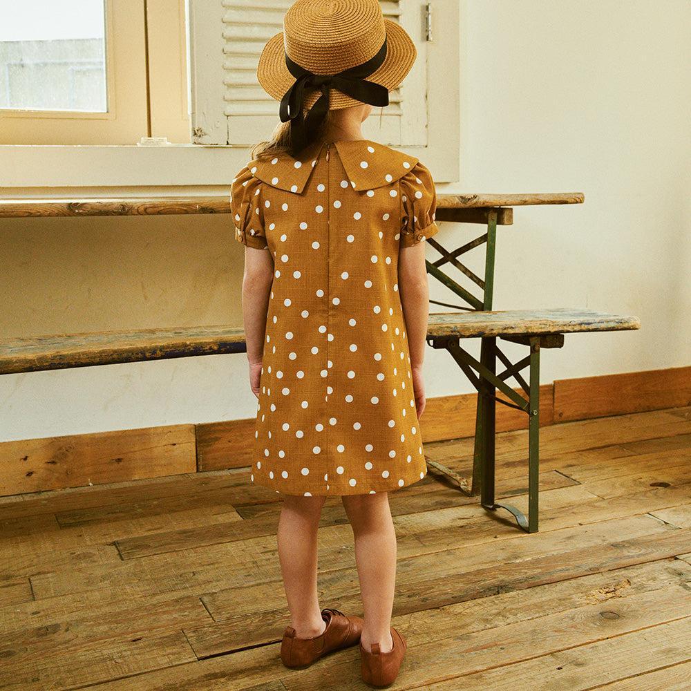 Elina Puff Sleeve Wide Collar Dotted Print Dress-Dress - Kids-ToTo Heros-