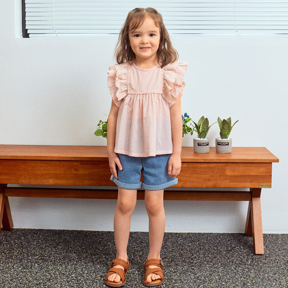 Ella High-Waist Roll-Up Hem Pull-On Summer Denim Shorts-Shorts - Kids-ToTo Heros-