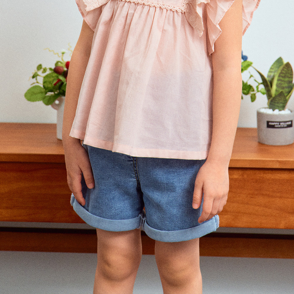 Ella High-Waist Roll-Up Hem Pull-On Summer Denim Shorts-Shorts - Kids-ToTo Heros-