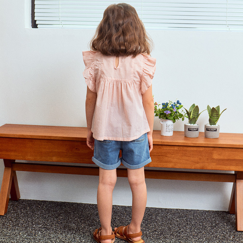 Ella High-Waist Roll-Up Hem Pull-On Summer Denim Shorts-Shorts - Kids-ToTo Heros-