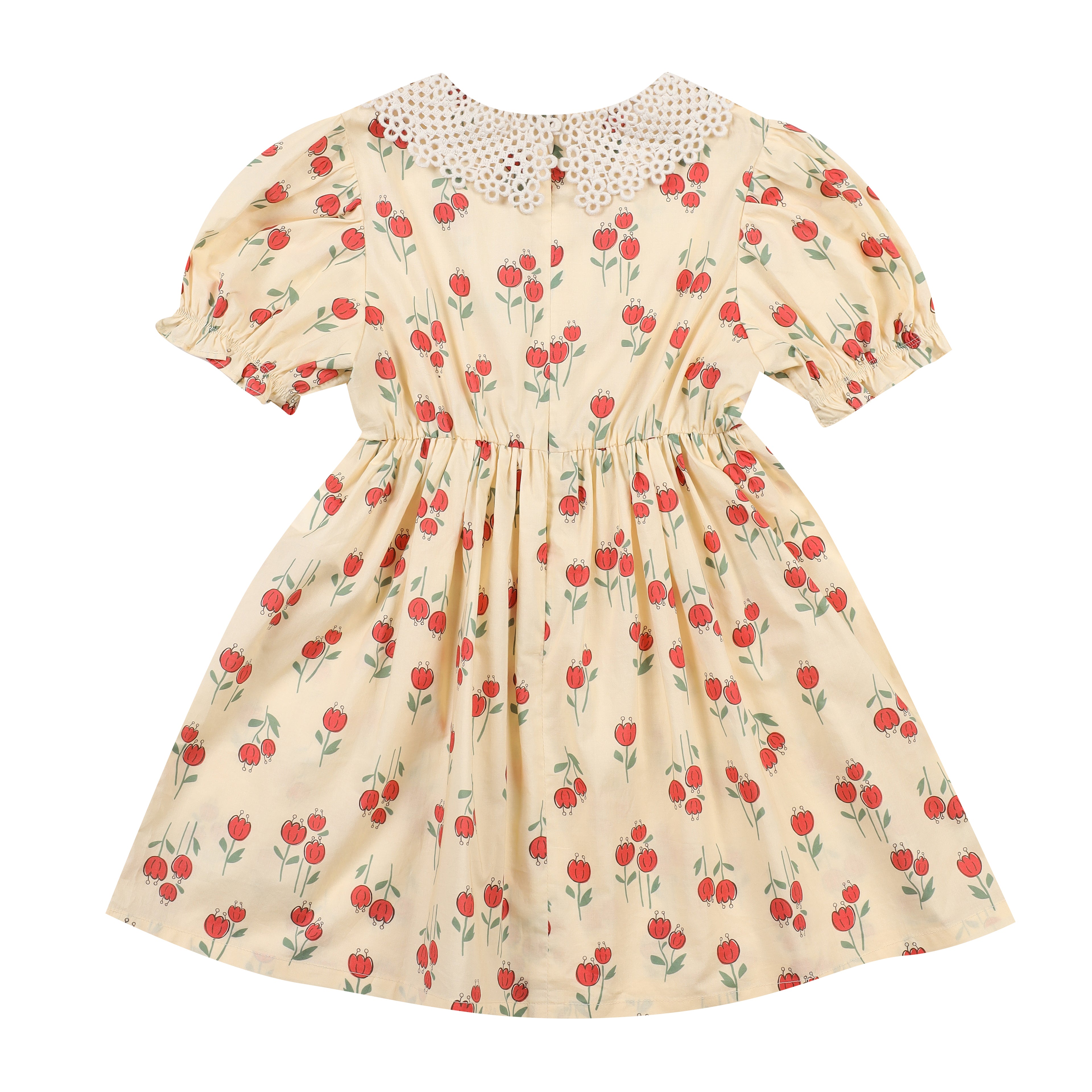 Ellie Floral Print Crocheted-Collar Balloon-Sleeve Dress-Dress - Kids-ToTo Heros-
