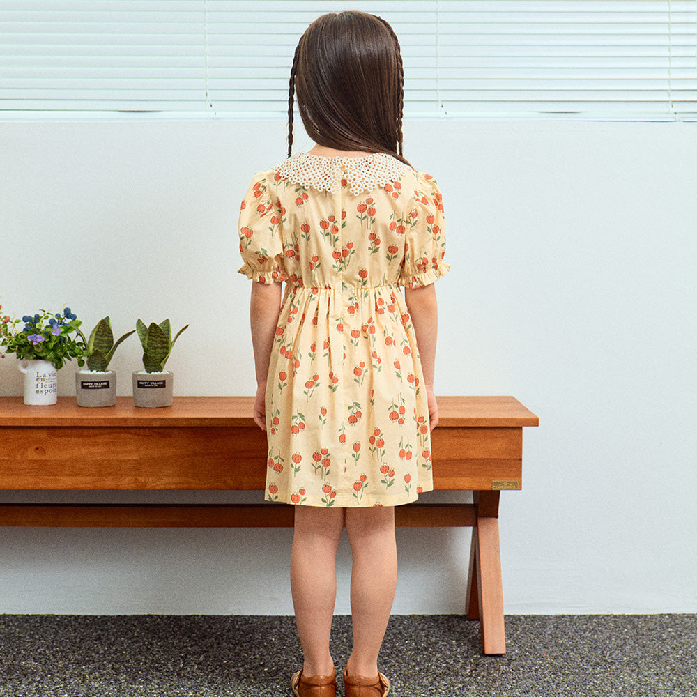 Ellie Floral Print Crocheted-Collar Balloon-Sleeve Dress-Dress - Kids-ToTo Heros-