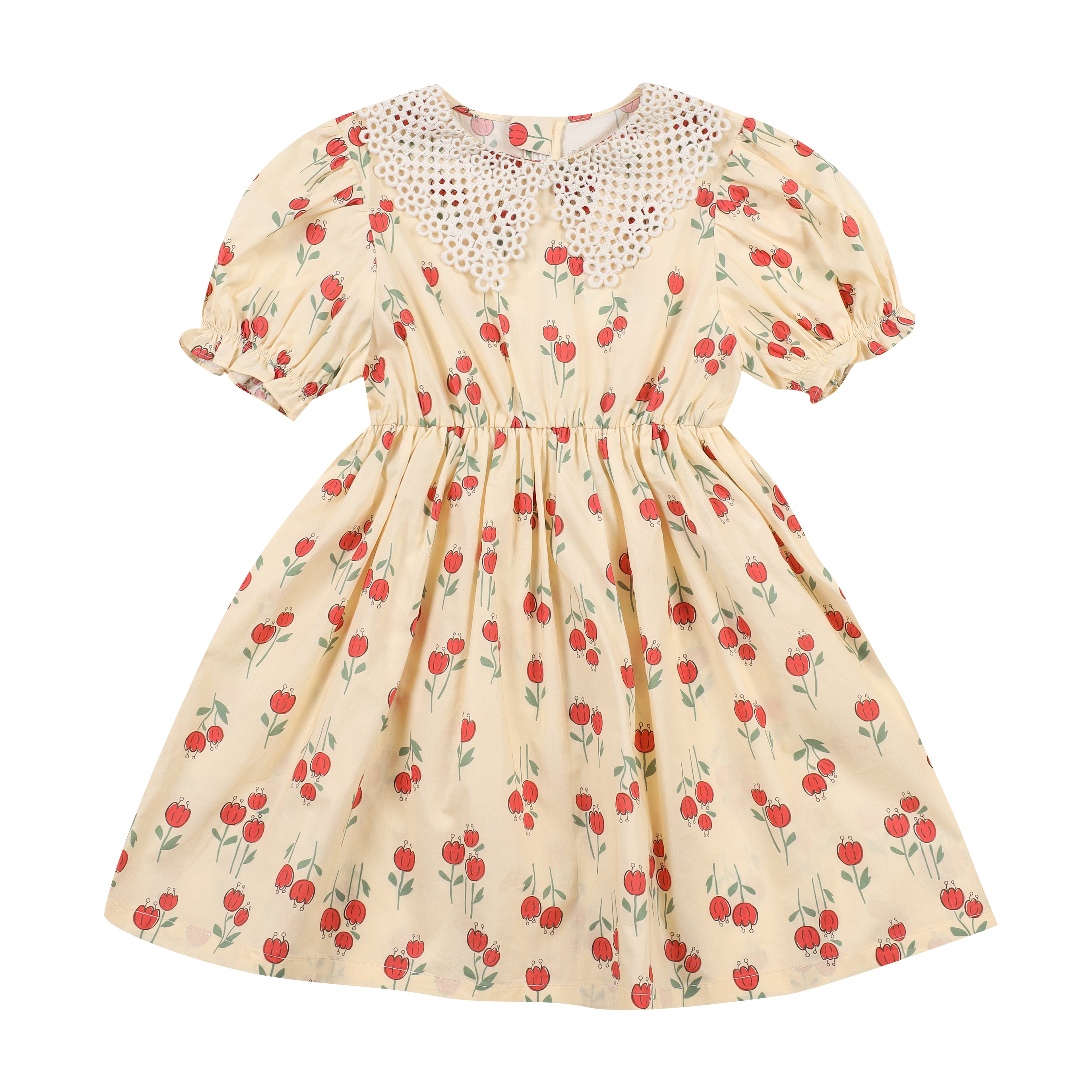 Ellie Floral Print Crocheted-Collar Balloon-Sleeve Dress-Dress - Kids-ToTo Heros-