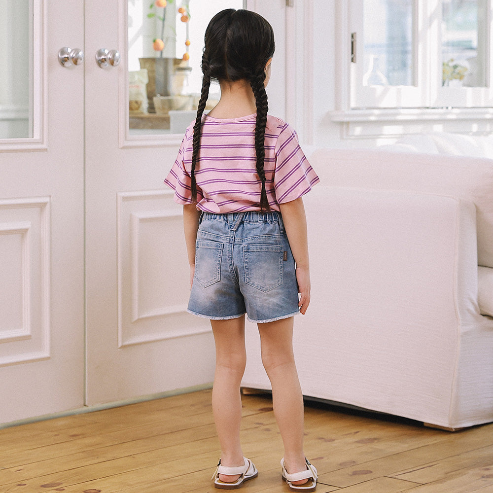Emma Striped Wide Angel Sleeve Ribbon Detail T-Shirt-T-Shirt - Kids-ToTo Heros-