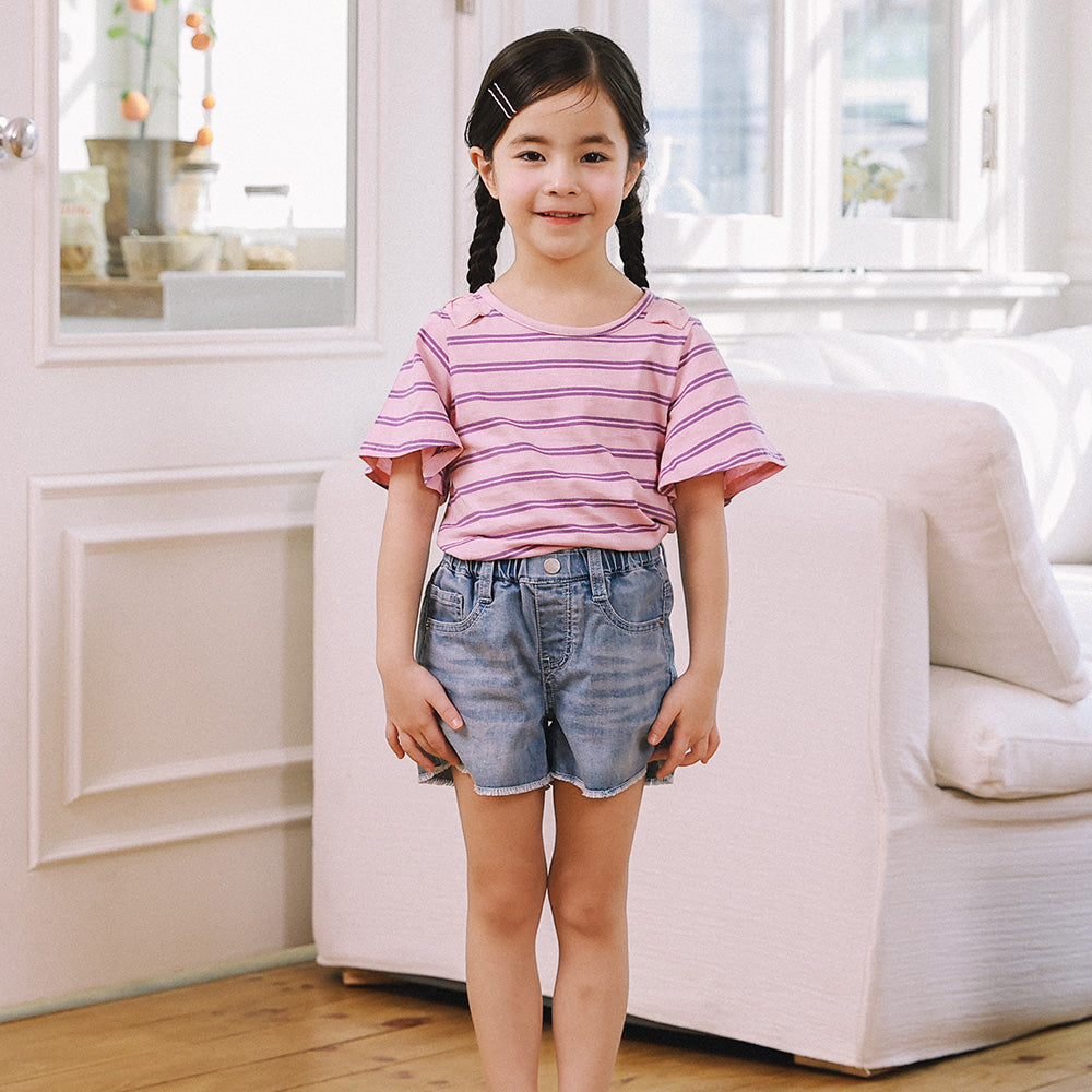 Emma Striped Wide Angel Sleeve Ribbon Detail T-Shirt-T-Shirt - Kids-ToTo Heros-