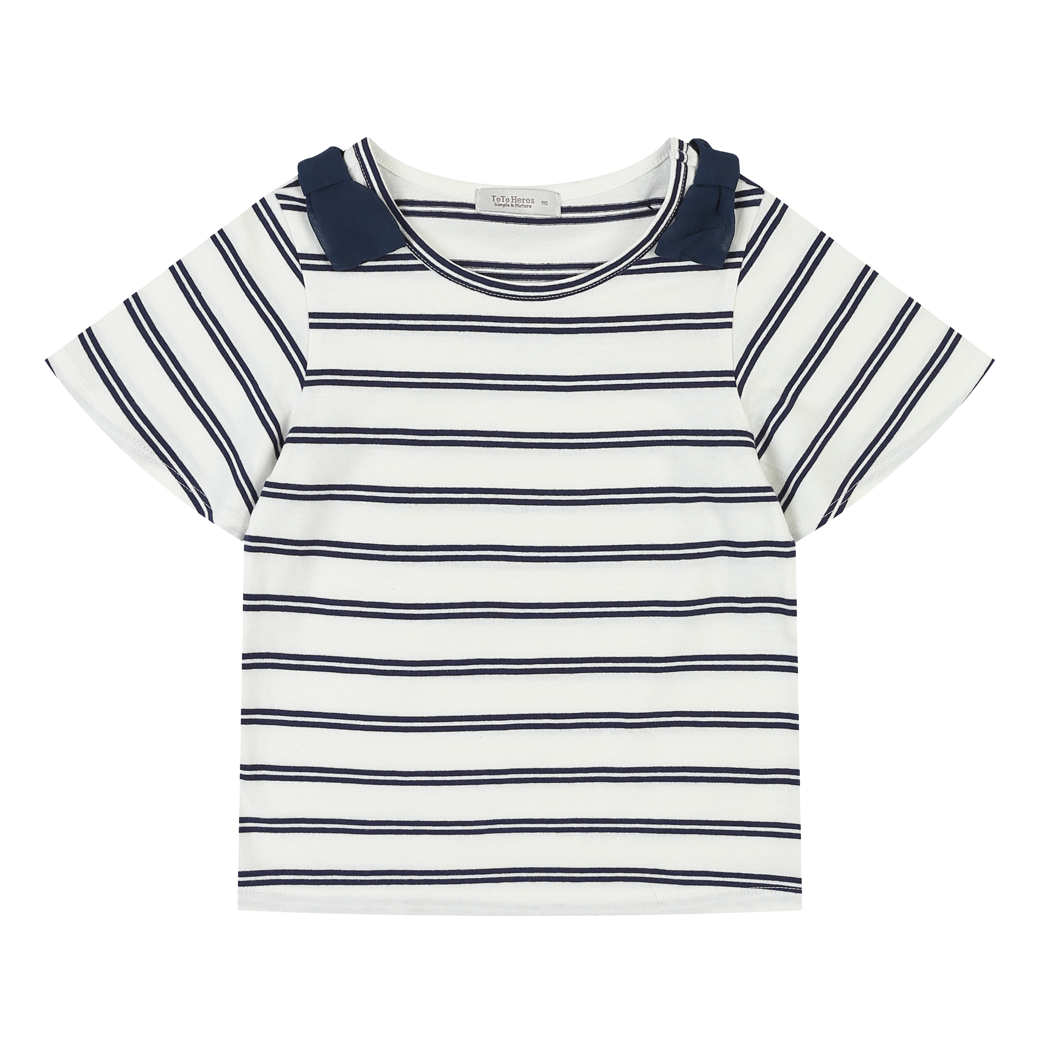 Emma Striped Wide Angel Sleeve Ribbon Detail T-Shirt-T-Shirt - Kids-ToTo Heros-Navy-XXS-