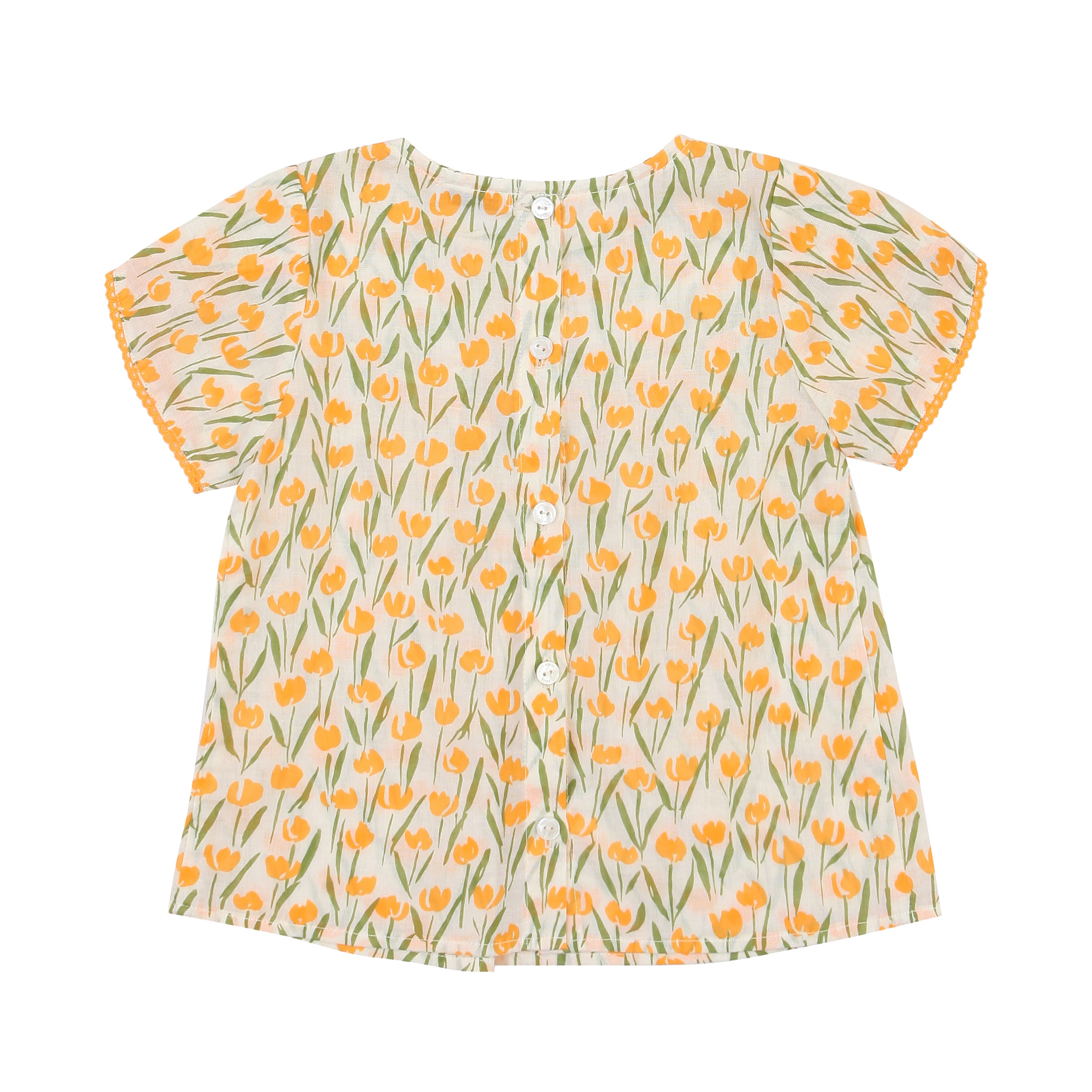 Floral Print Lace Trim Short Sleeve Blouse-Blouse - Kids-ToTo Heros-