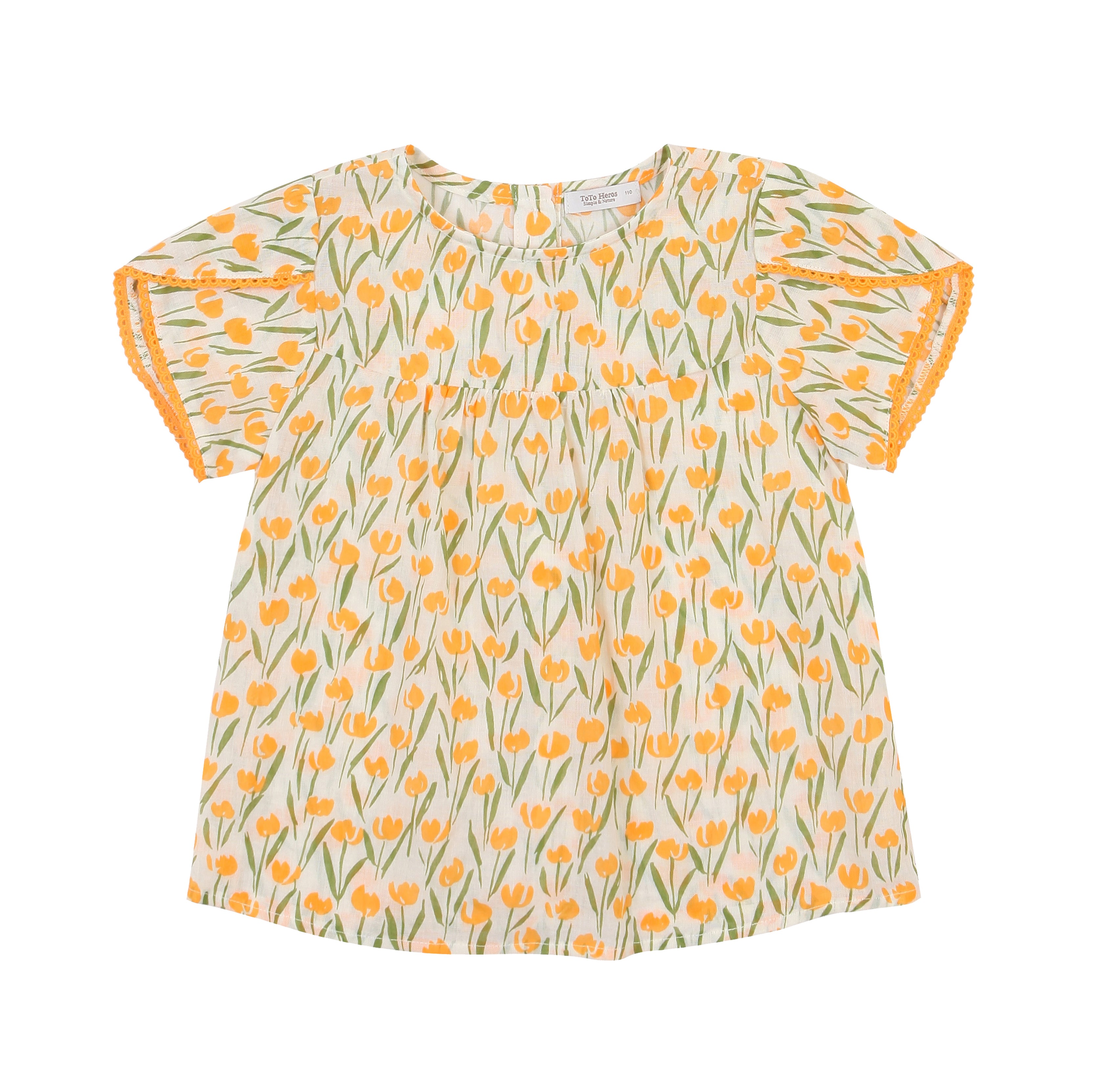 Floral Print Lace Trim Short Sleeve Blouse-Blouse - Kids-ToTo Heros-