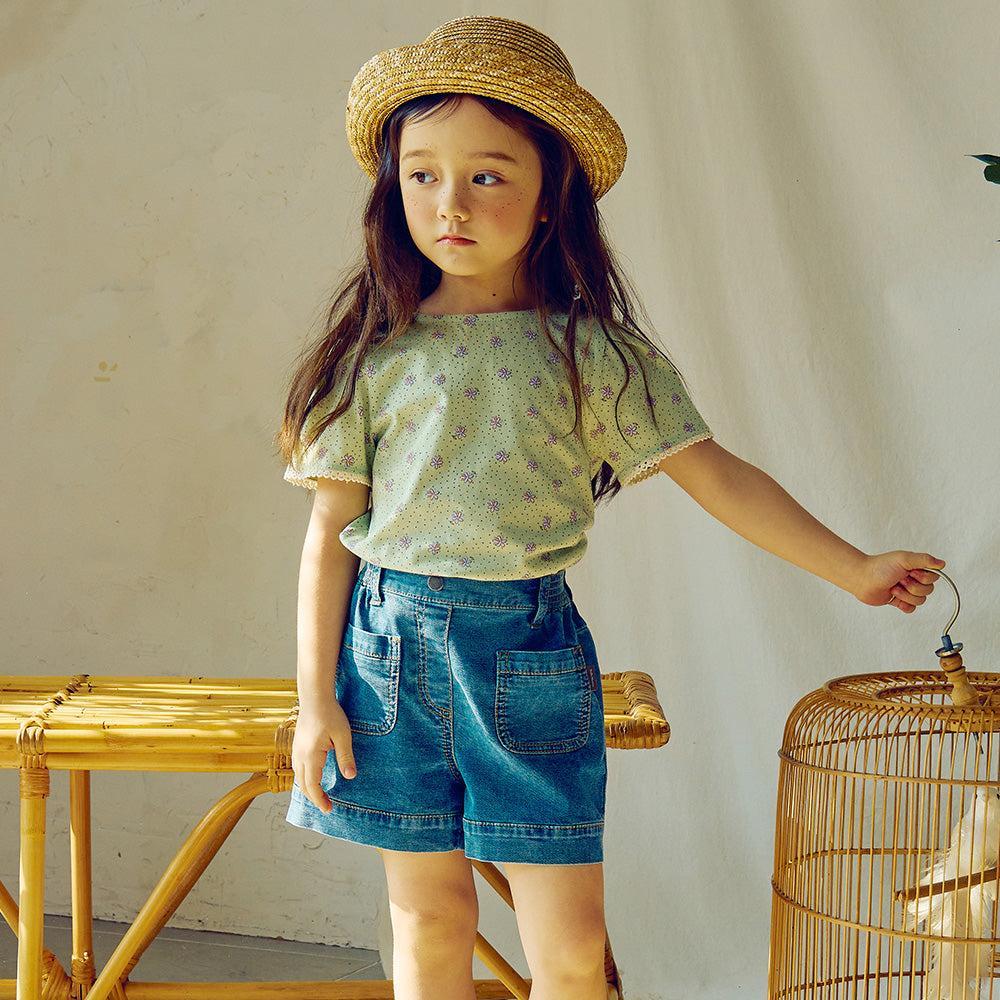 Floral Print Lace Trim Short Sleeve T-Shirt-T-Shirt - Kids-ToTo Heros-