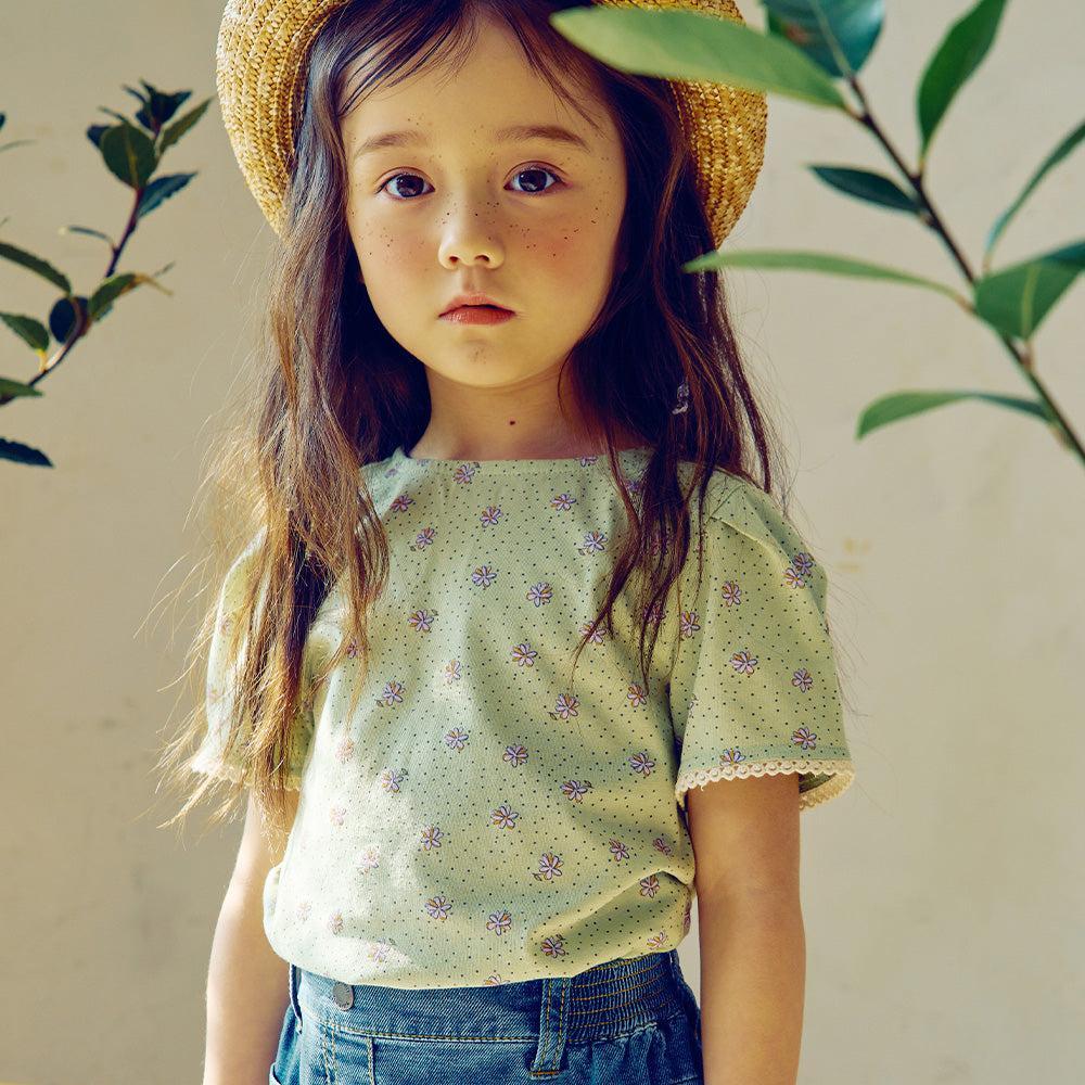 Floral Print Lace Trim Short Sleeve T-Shirt-T-Shirt - Kids-ToTo Heros-
