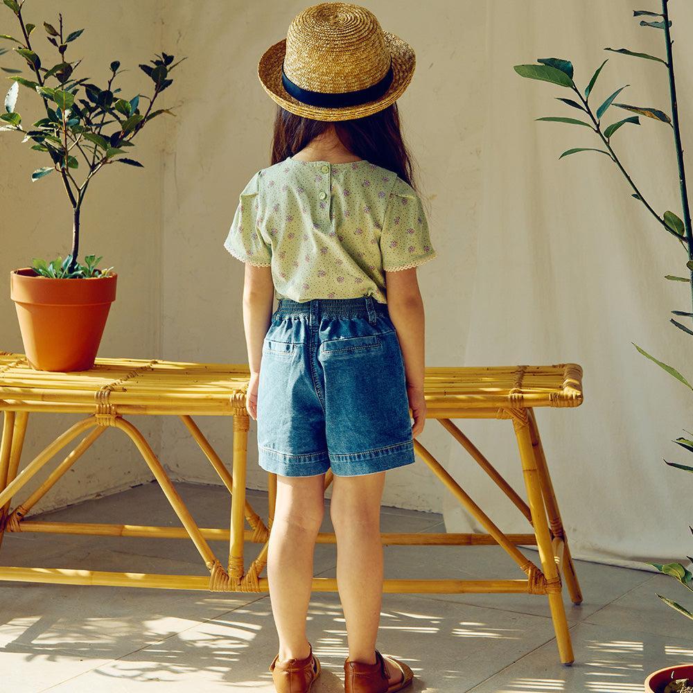 Floral Print Lace Trim Short Sleeve T-Shirt-T-Shirt - Kids-ToTo Heros-