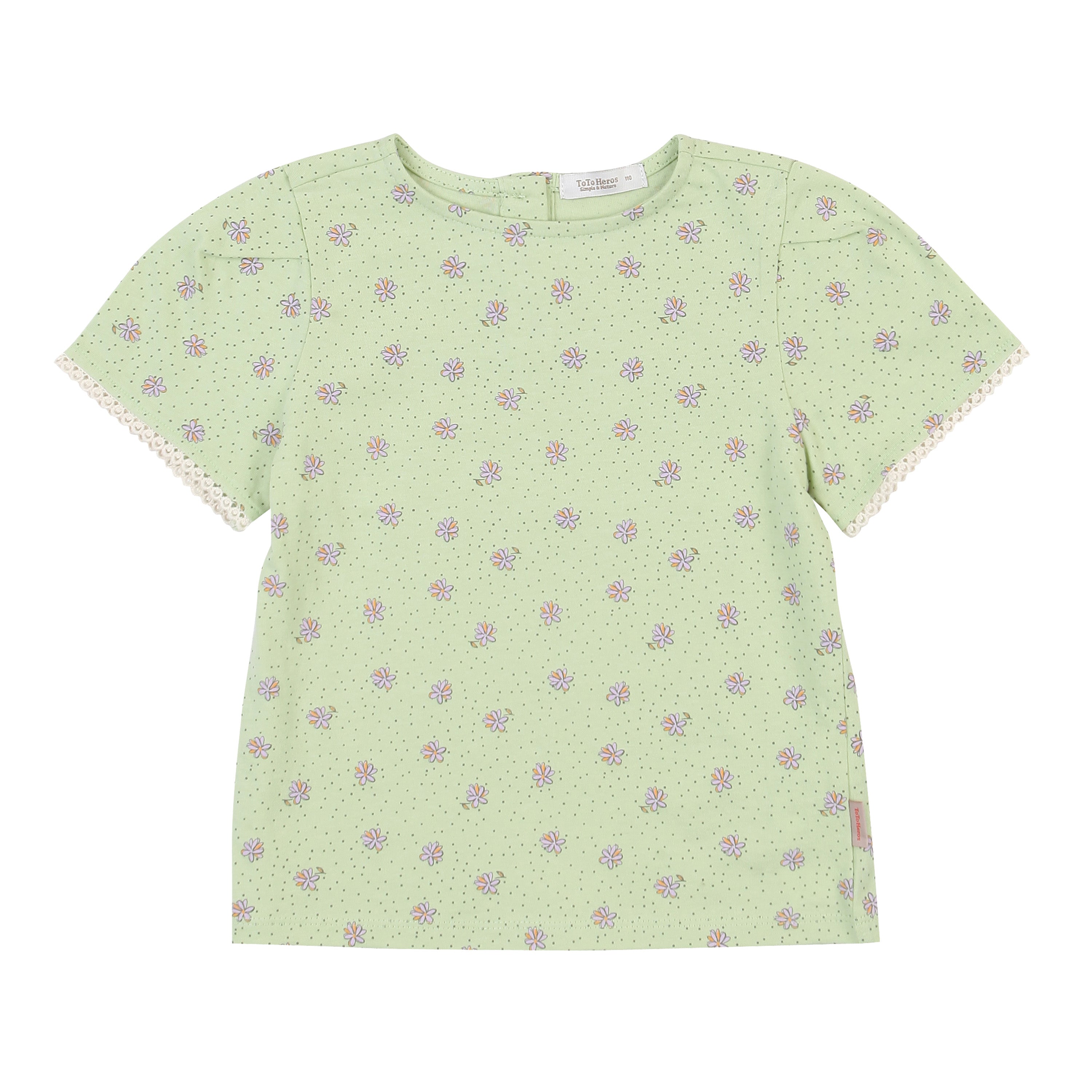 Floral Print Lace Trim Short Sleeve T-Shirt-T-Shirt - Kids-ToTo Heros-