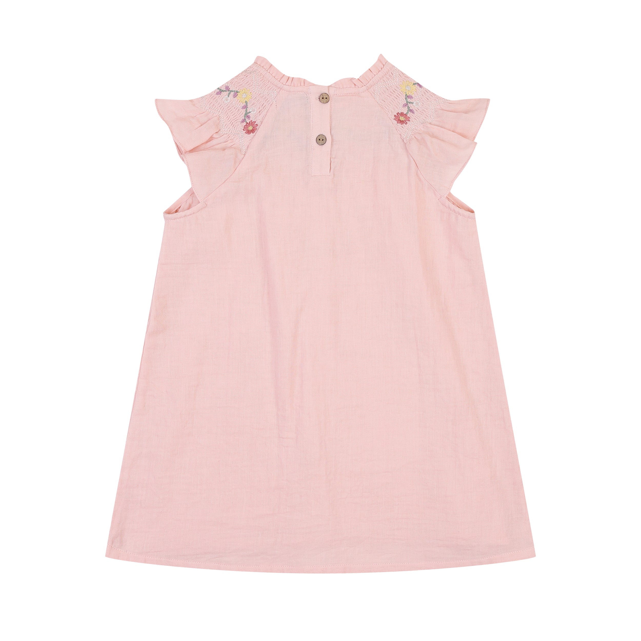 Flower Embroidered Angel Sleeve Smocked Dress-Dress - Kids-ToTo Heros-