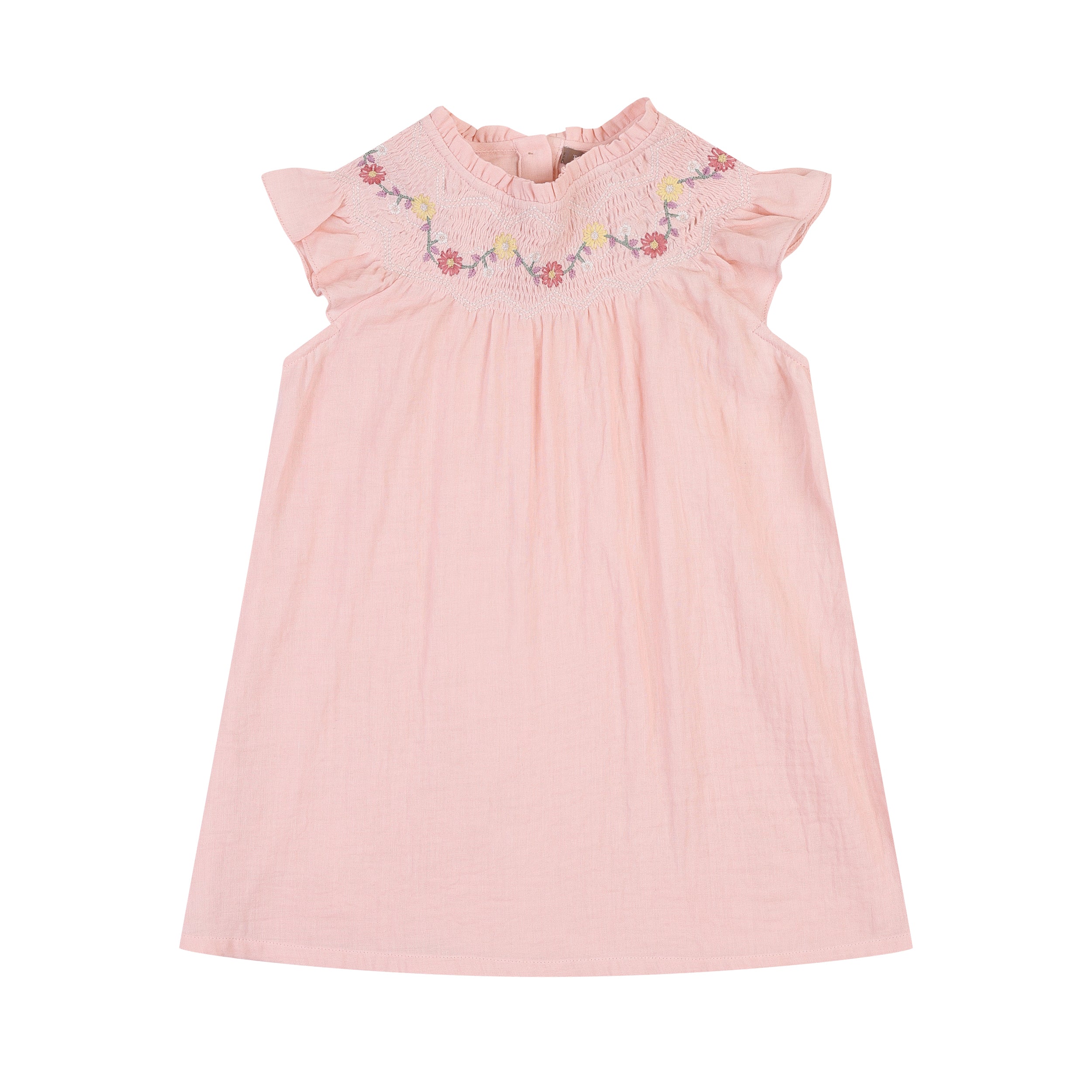 Flower Embroidered Angel Sleeve Smocked Dress-Dress - Kids-ToTo Heros-
