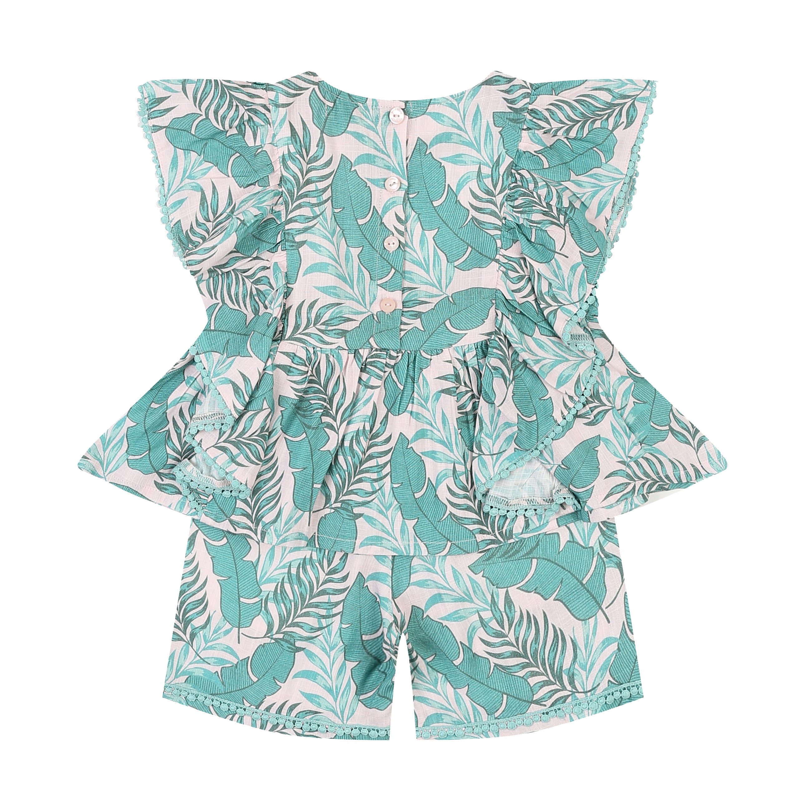 Forest Leafy Print Ruffled Hem Angel Sleeve Top & Shorts Set-Top & Skirt Set - Kids-ToTo Heros-