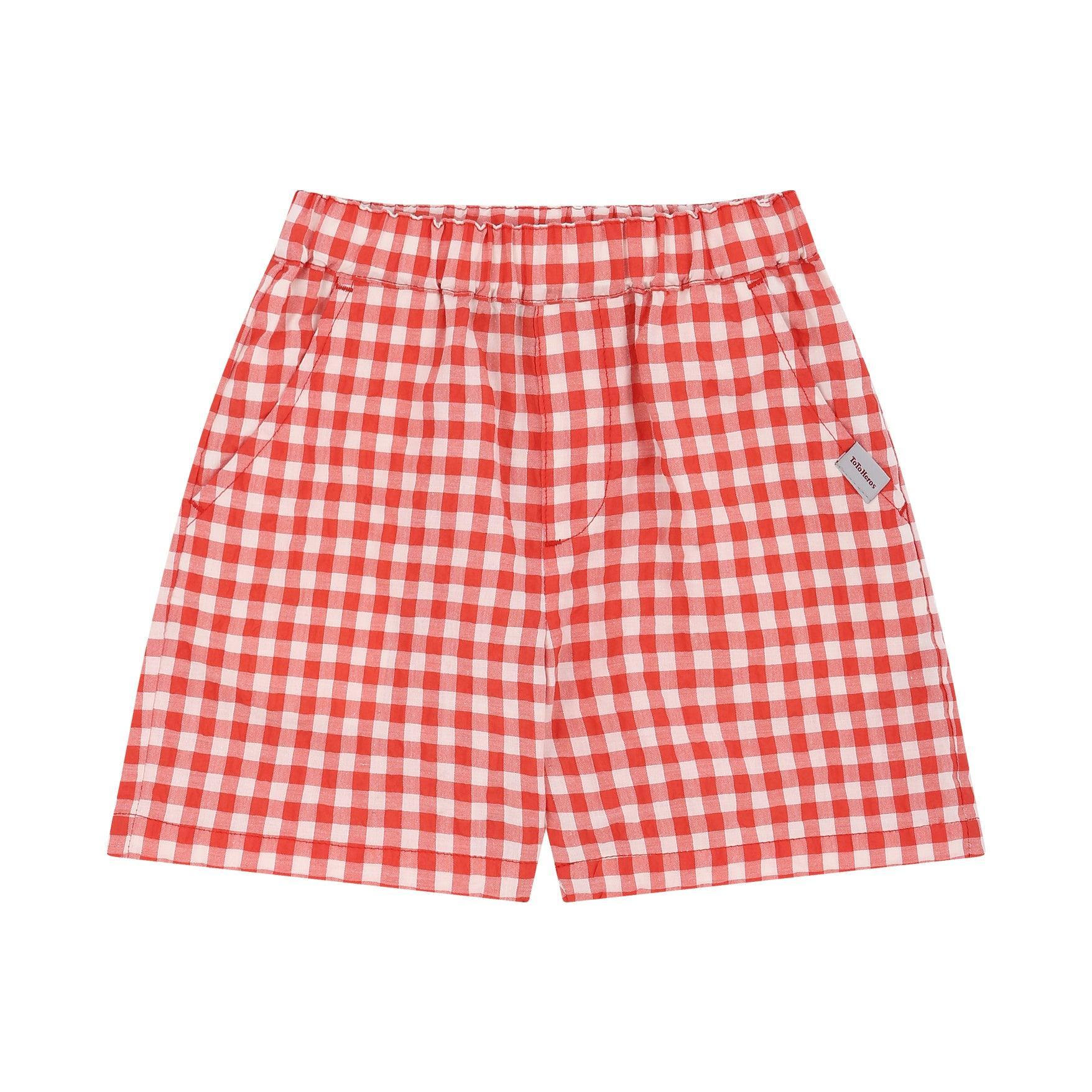 Gingham Check Pull-On Summer Shorts-Shorts - Kids-ToTo Heros-Red-XXS-