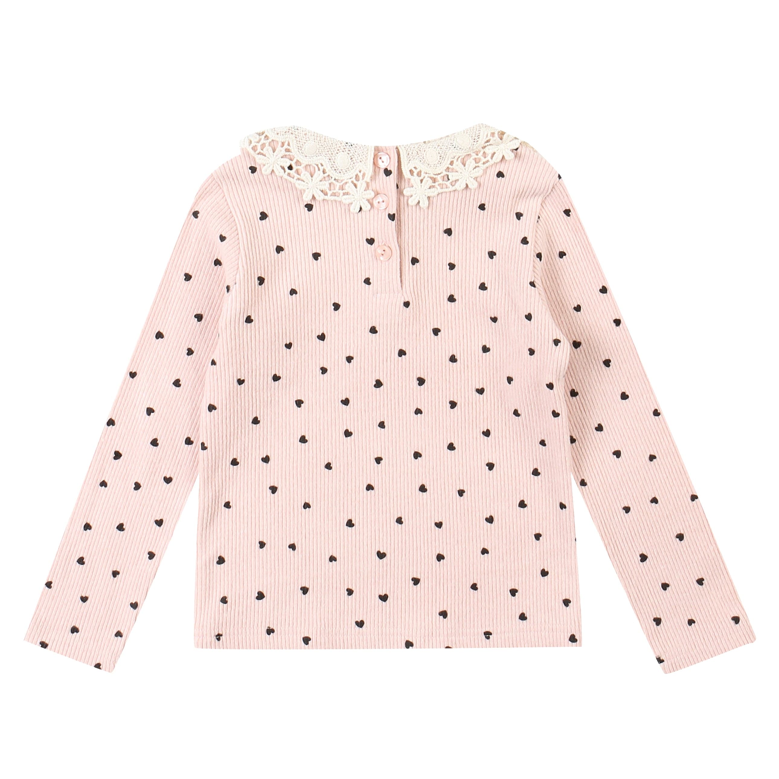 Heart Pattern Lace Collar Ribbed T-Shirt-T-Shirt - Kids-ToTo Heros-ToTo Heros l Premium Children's Clothing