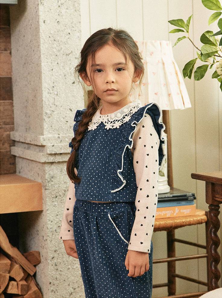 Heart Pattern Lace Collar Ribbed T-Shirt-T-Shirt - Kids-ToTo Heros-ToTo Heros l Premium Children's Clothing