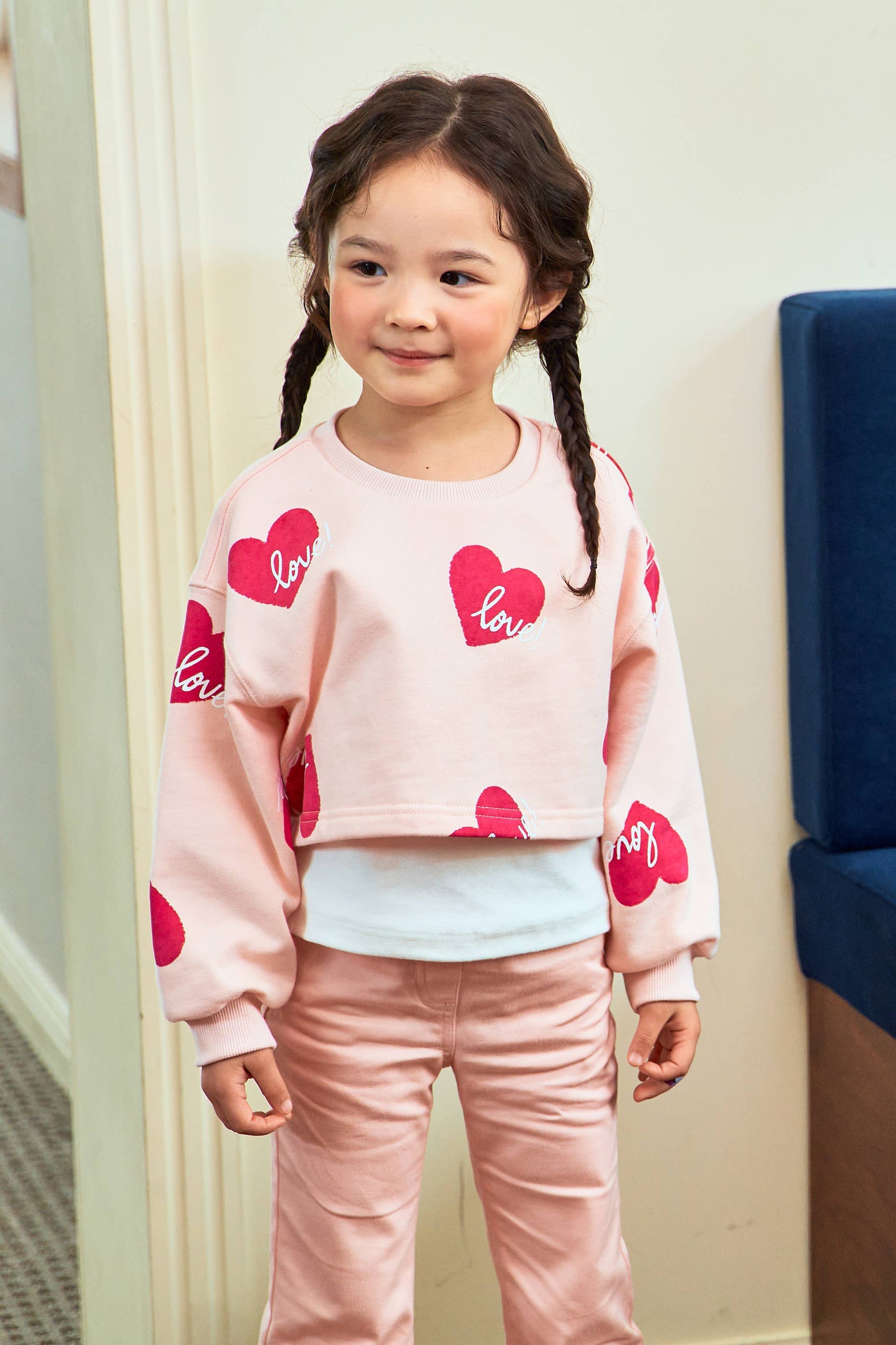 Heart Print Cropped Sweatshirt-Sweatshirt - Kids-ToTo Heros-ToTo Heros l Premium Children's Clothing