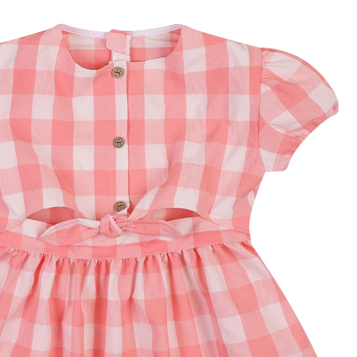 Heidi Pink White Gingham Front Tie Dress-Dress - Kids-ToTo Heros-