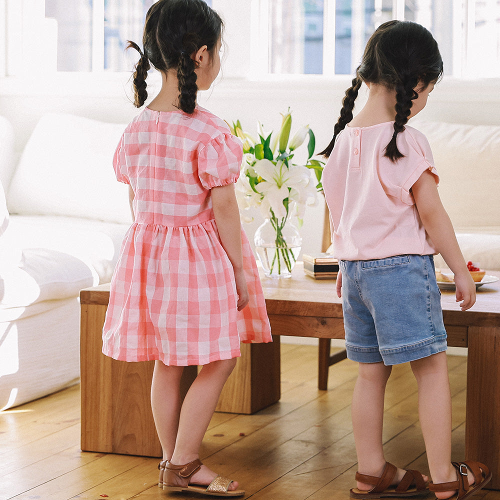 Heidi Pink White Gingham Front Tie Dress-Dress - Kids-ToTo Heros-