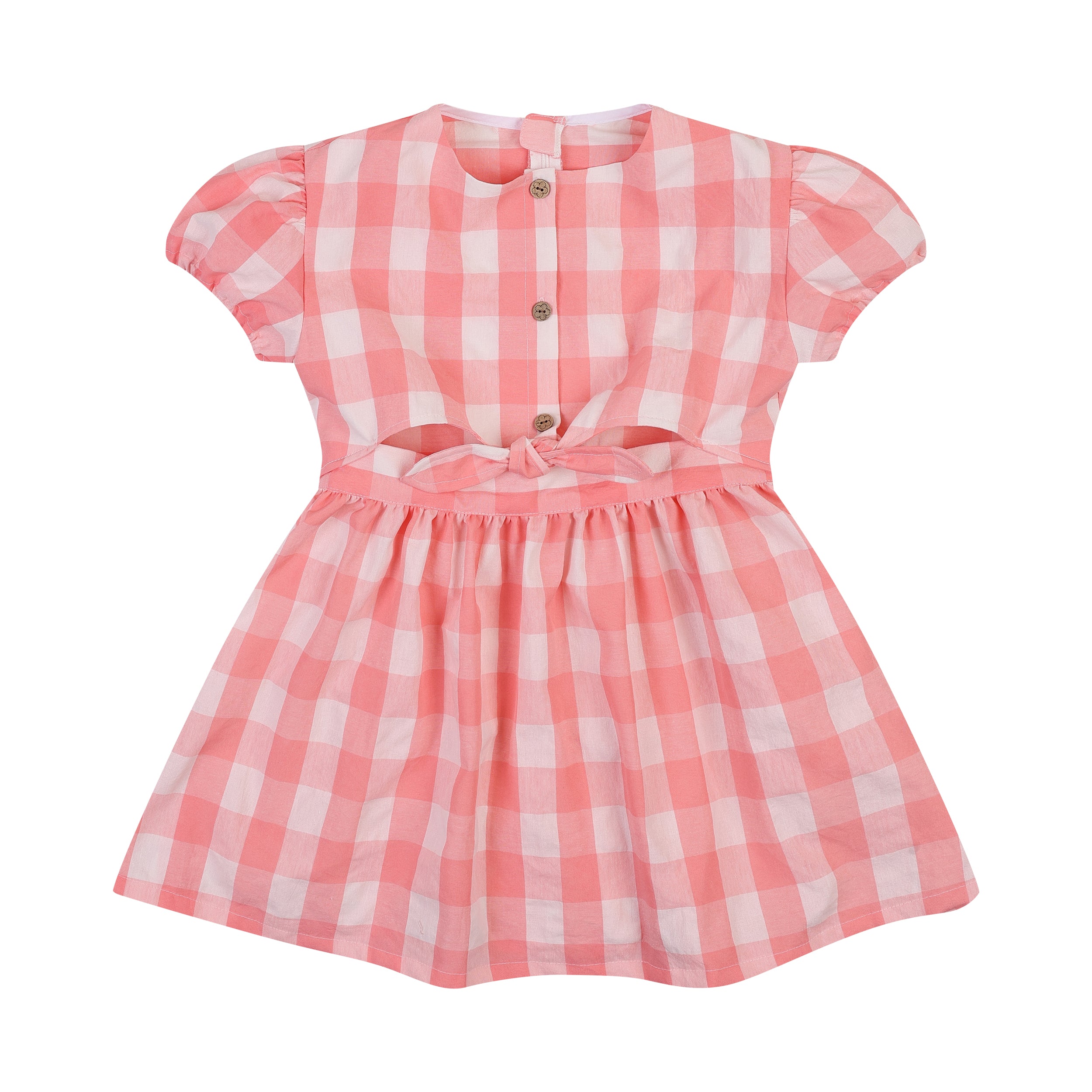 Heidi Pink White Gingham Front Tie Dress-Dress - Kids-ToTo Heros-