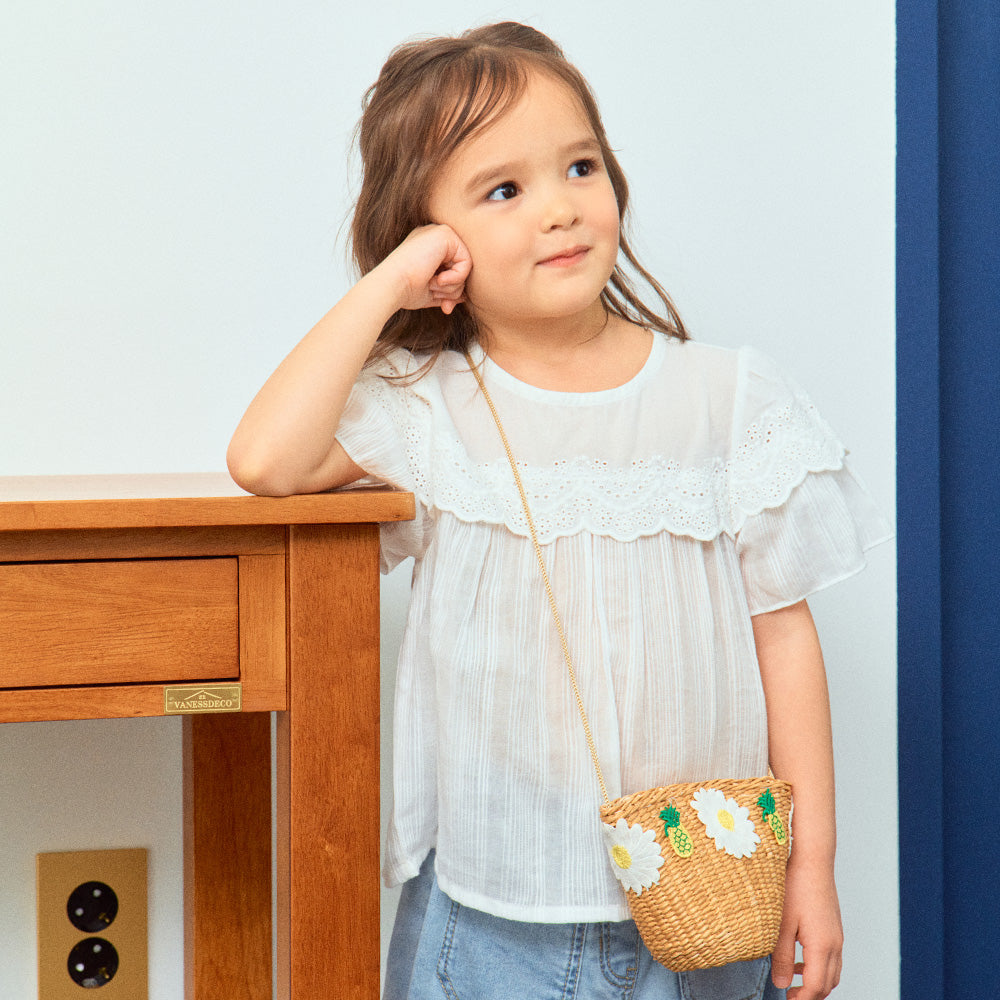 Heidi Round Neck Eyelet Detail Short Sleeve Blouse-Blouse - Kids-ToTo Heros-