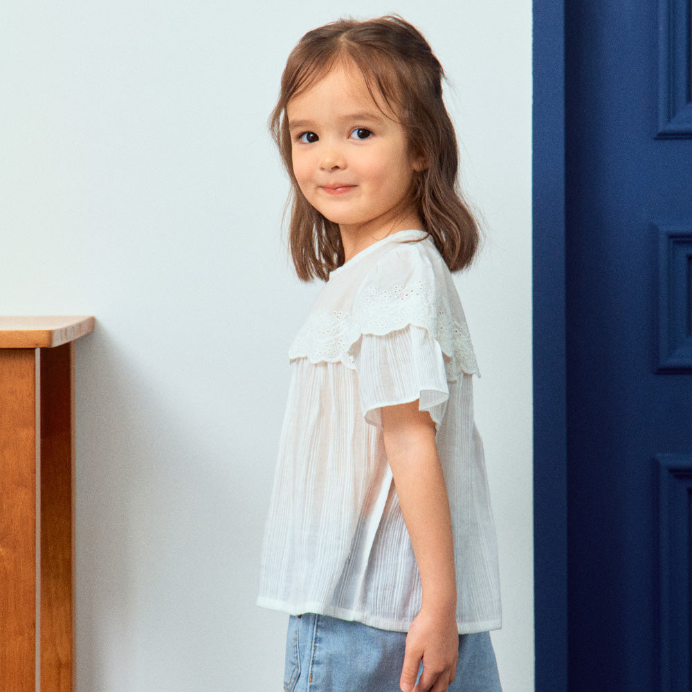 Heidi Round Neck Eyelet Detail Short Sleeve Blouse-Blouse - Kids-ToTo Heros-