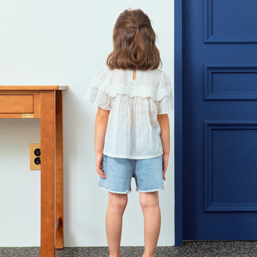 Heidi Round Neck Eyelet Detail Short Sleeve Blouse-Blouse - Kids-ToTo Heros-