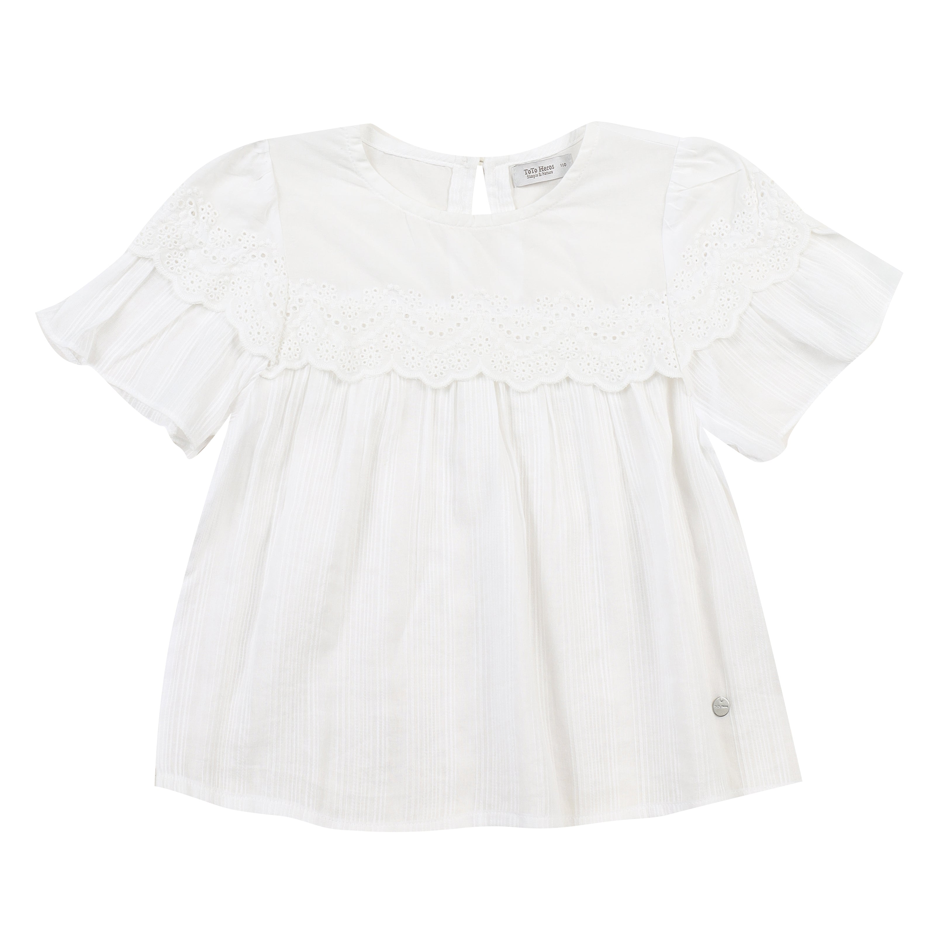 Heidi Round Neck Eyelet Detail Short Sleeve Blouse-Blouse - Kids-ToTo Heros-