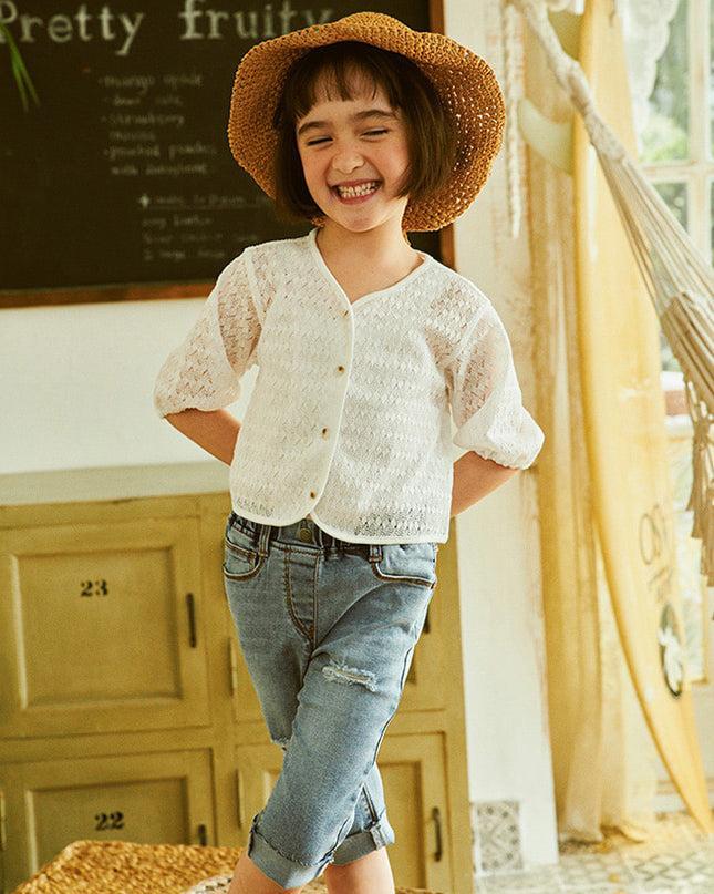 Jenna Stretchy Pull-On Raw Hem Capri Straight Denim Pants-Jeans - Kids-ToTo Heros-