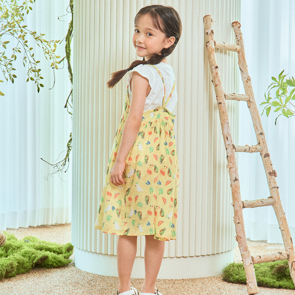 Jessi Summer Graphic Print Angel Sleeve T-Shirt Layer 2-in-1 Cami Dress-Dress - Kids-ToTo Heros-