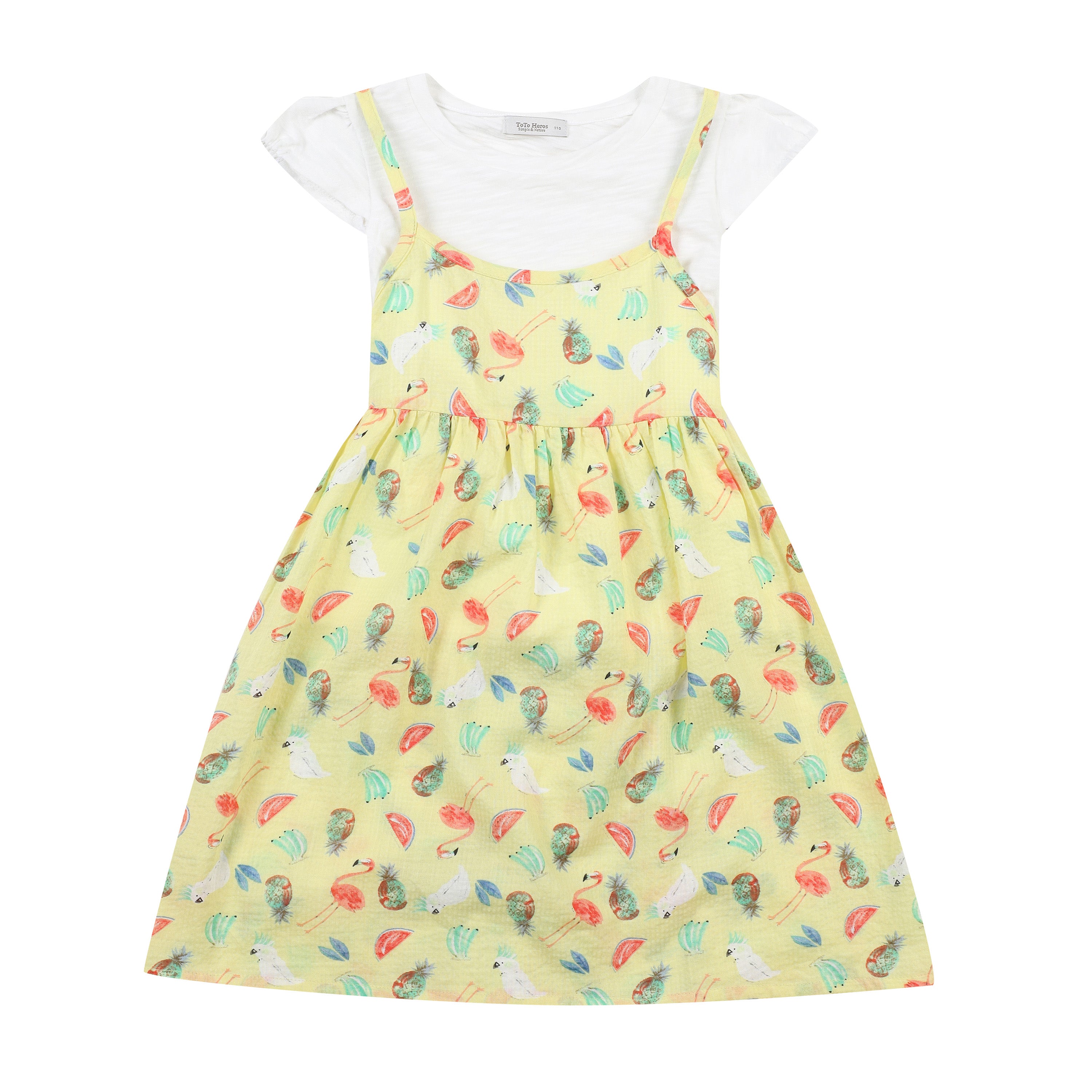Jessi Summer Graphic Print Angel Sleeve T-Shirt Layer 2-in-1 Cami Dress-Dress - Kids-ToTo Heros-