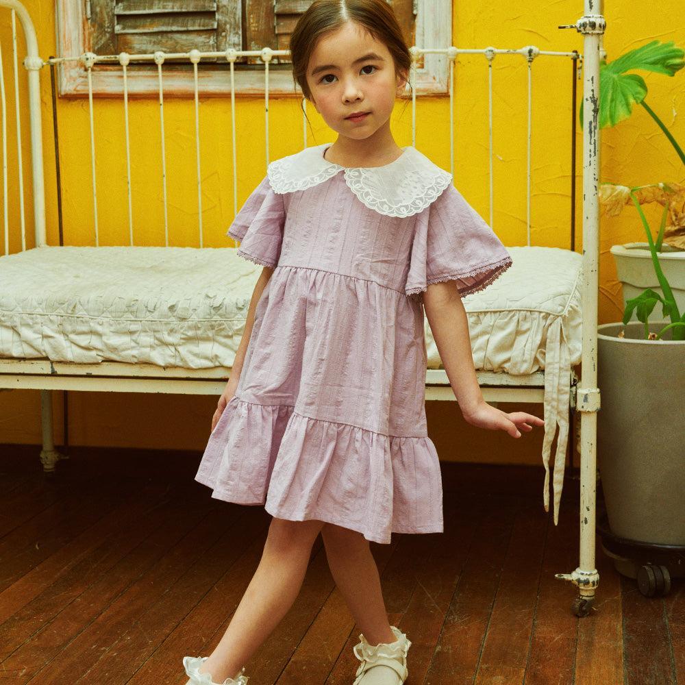 Laura Wide Lace Collar Relaxed Fit Ruffle Dress-Dress - Kids-ToTo Heros-